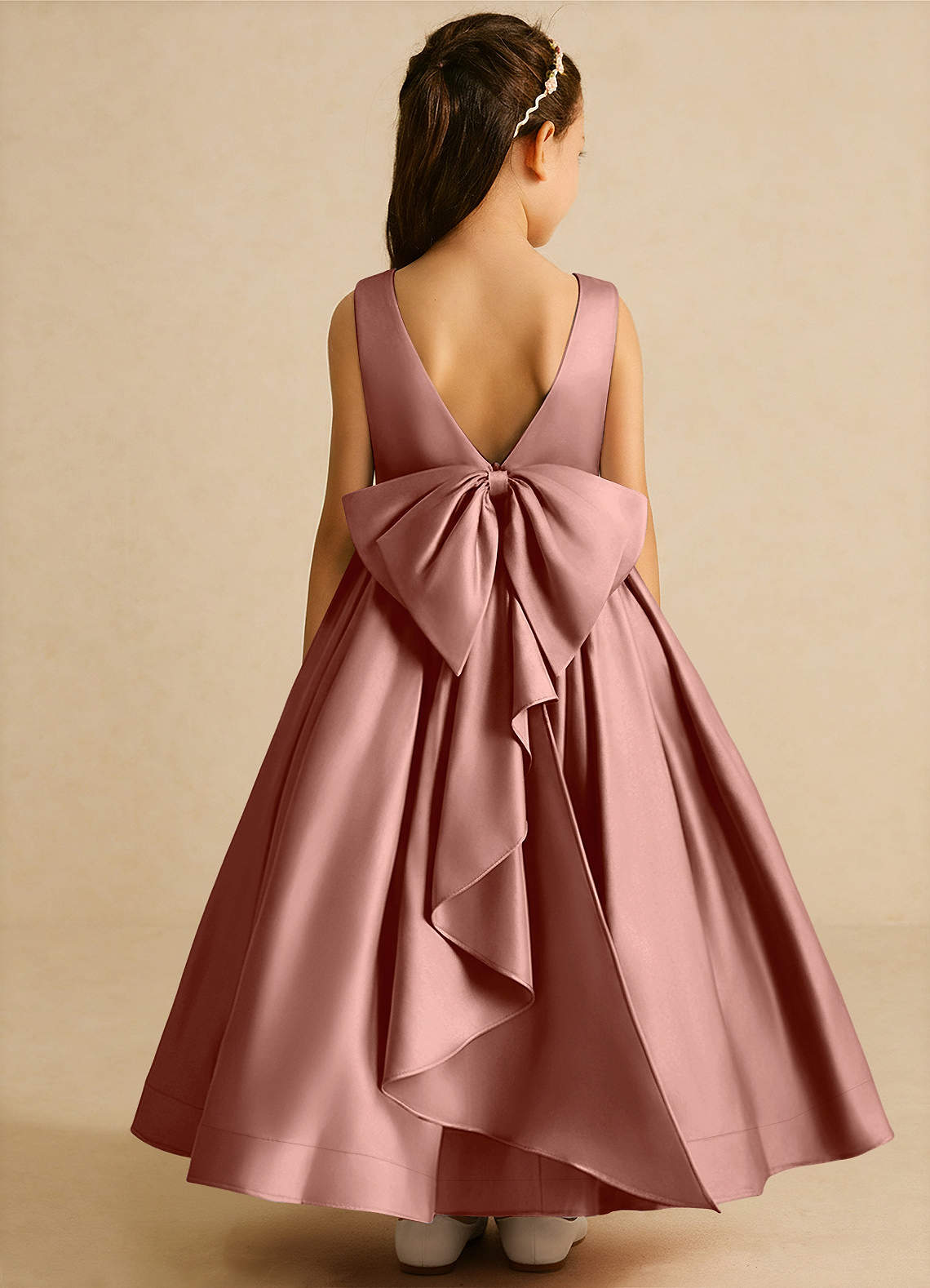 Azazie Cailee Flower Girl Dresses Cedar Rose Ball-Gown Pleated Matte Satin Dress image1
