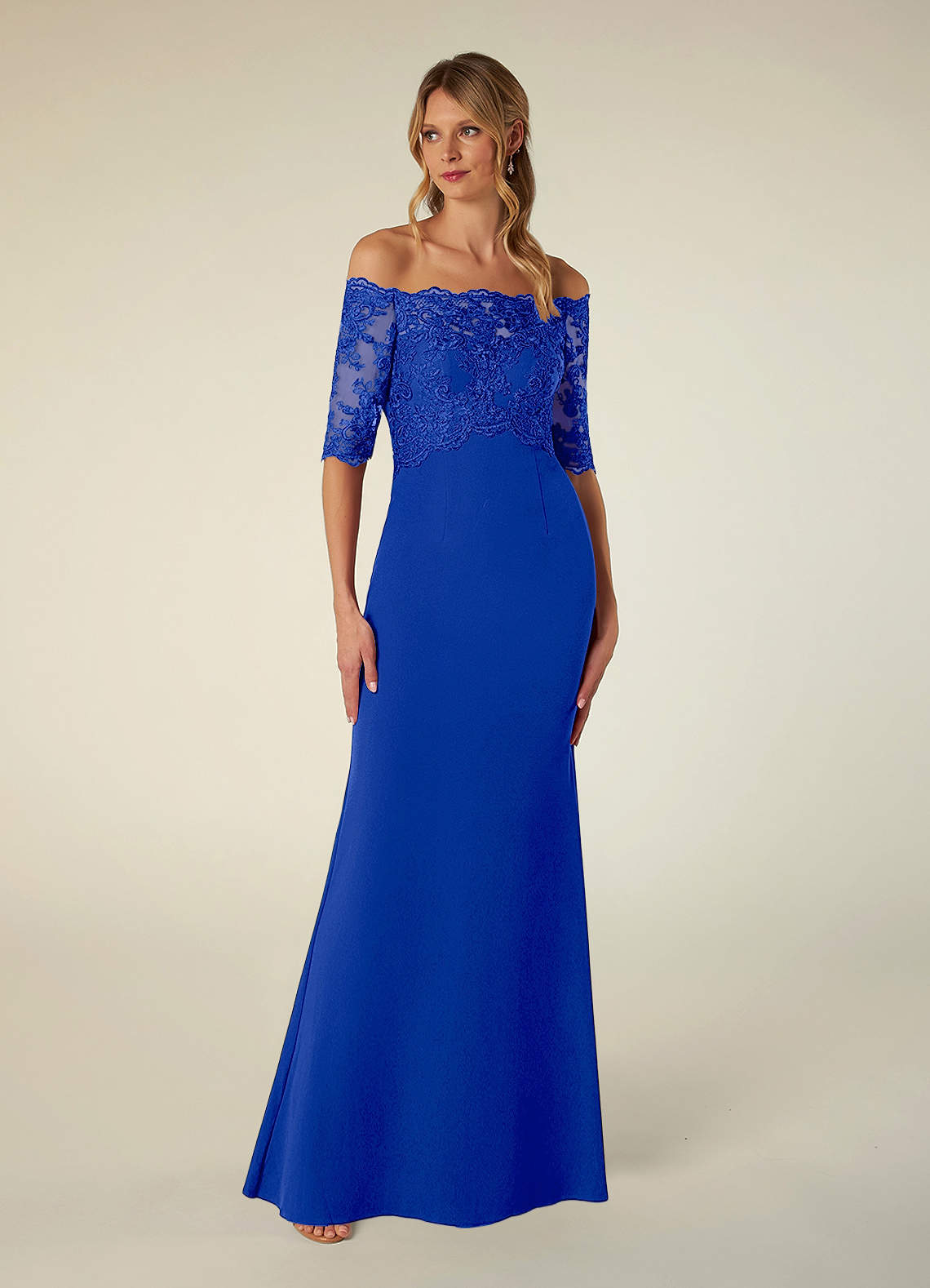 Azazie Jette Royal Blue Mermaid Off the Shoulder Lace Dress | Azazie