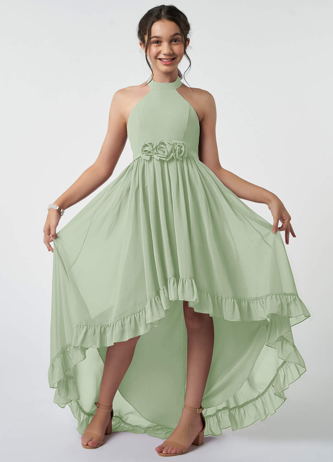 Azazie Hermione Junior Dusty Sage A-Line Chiffon Dress image1
