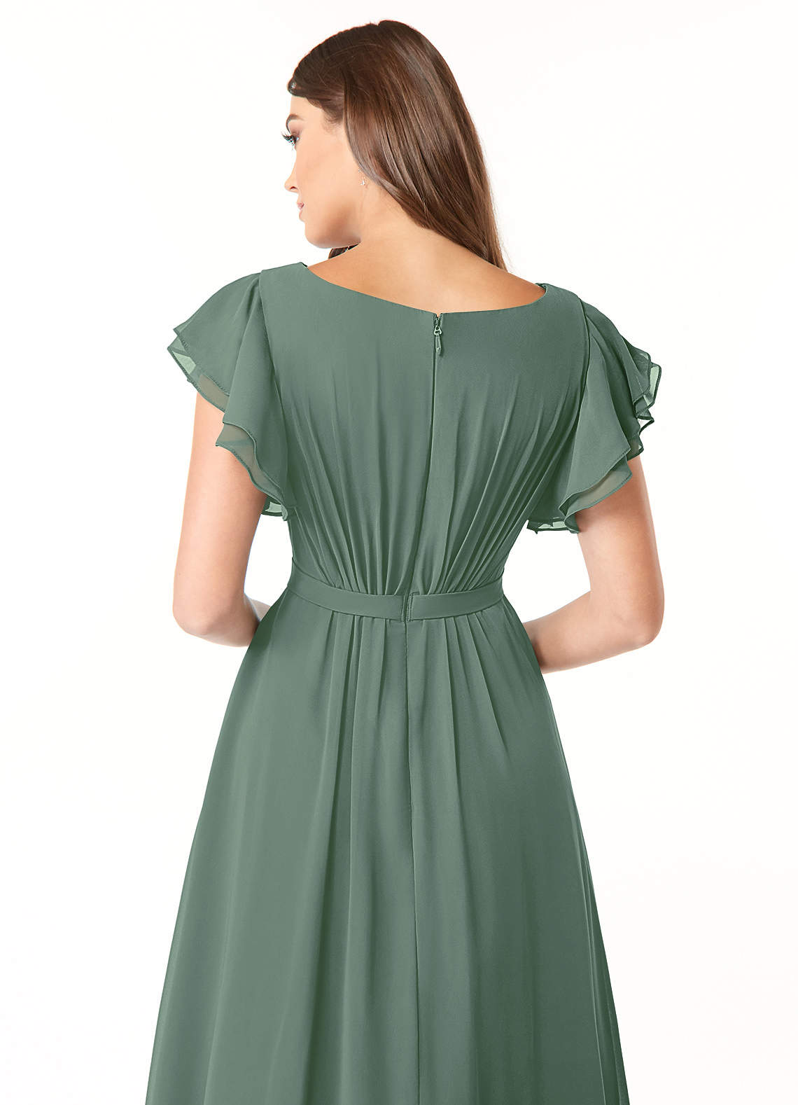 Azazie Daphne Modest Bridesmaid Dresses A-Line Ruffled Chiffon Floor-Length Dress image4