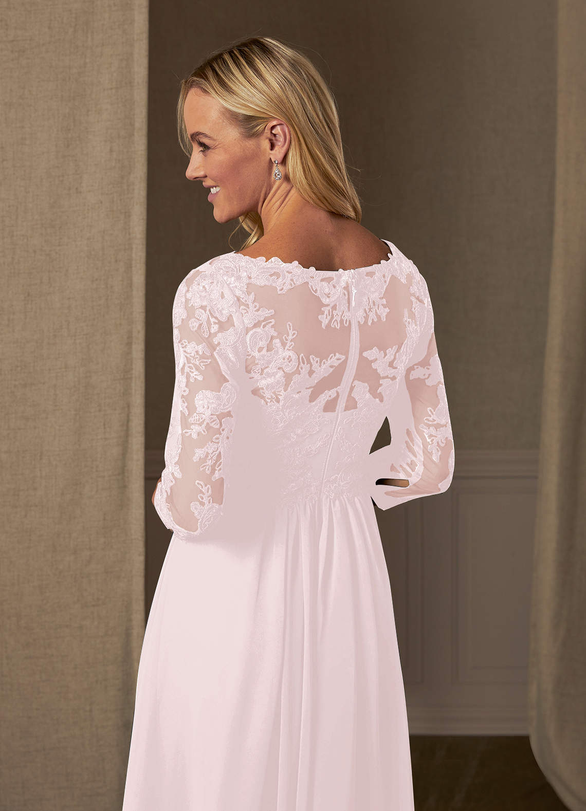 A-line V-neck Chiffon Tiered Skirt Dresses Blushing Pink Plus Size