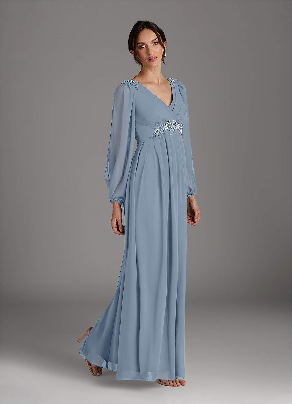 Azazie Gypsy Mother of the Bride Dresses Dusty Blue A-Line V-Neck Sequins Chiffon Dress image3