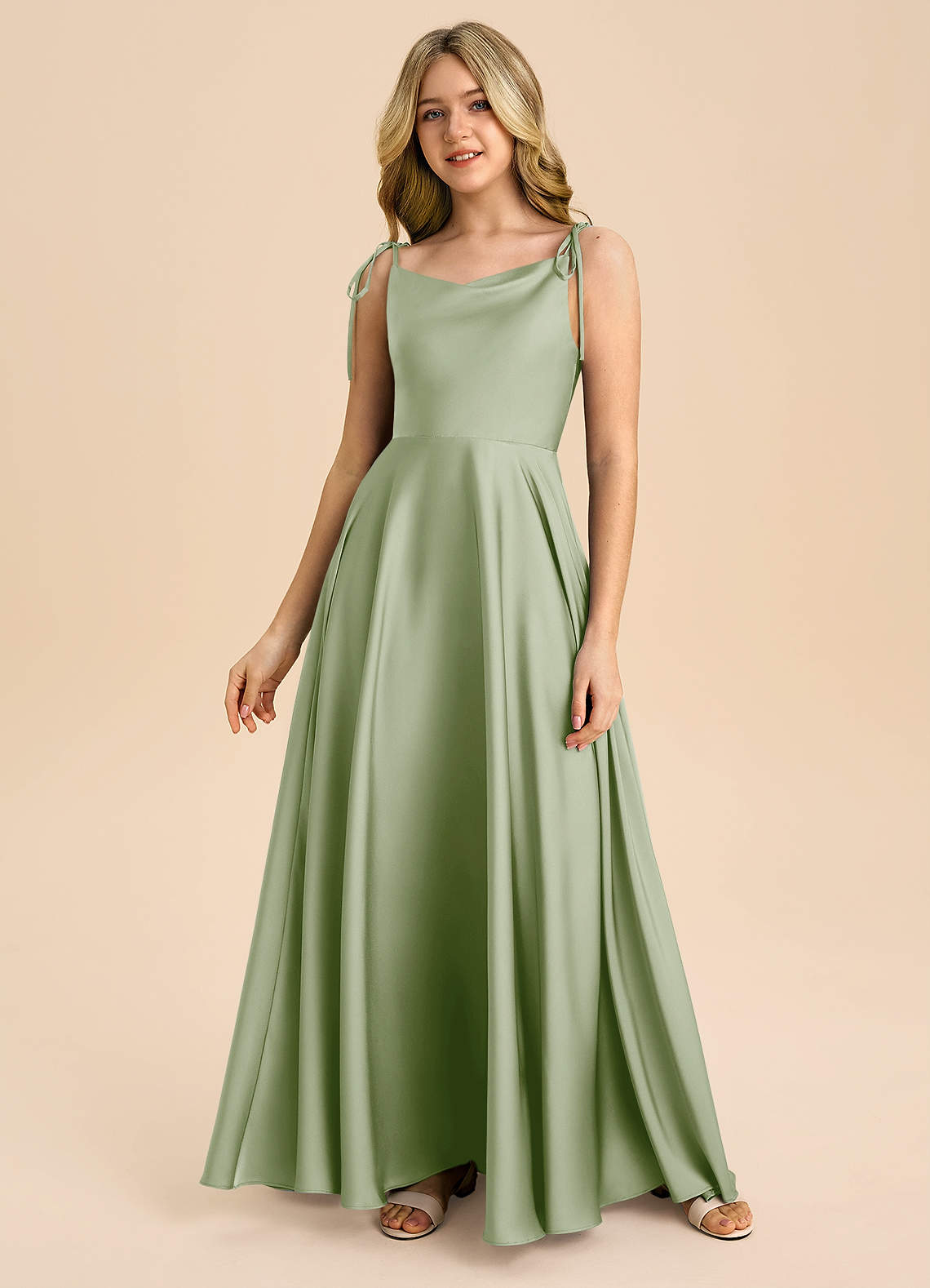 Azazie Popsy Junior Linia A Ukłon Satyna elastyczna Długość podłogi Młodsza druhna Sukienka image2