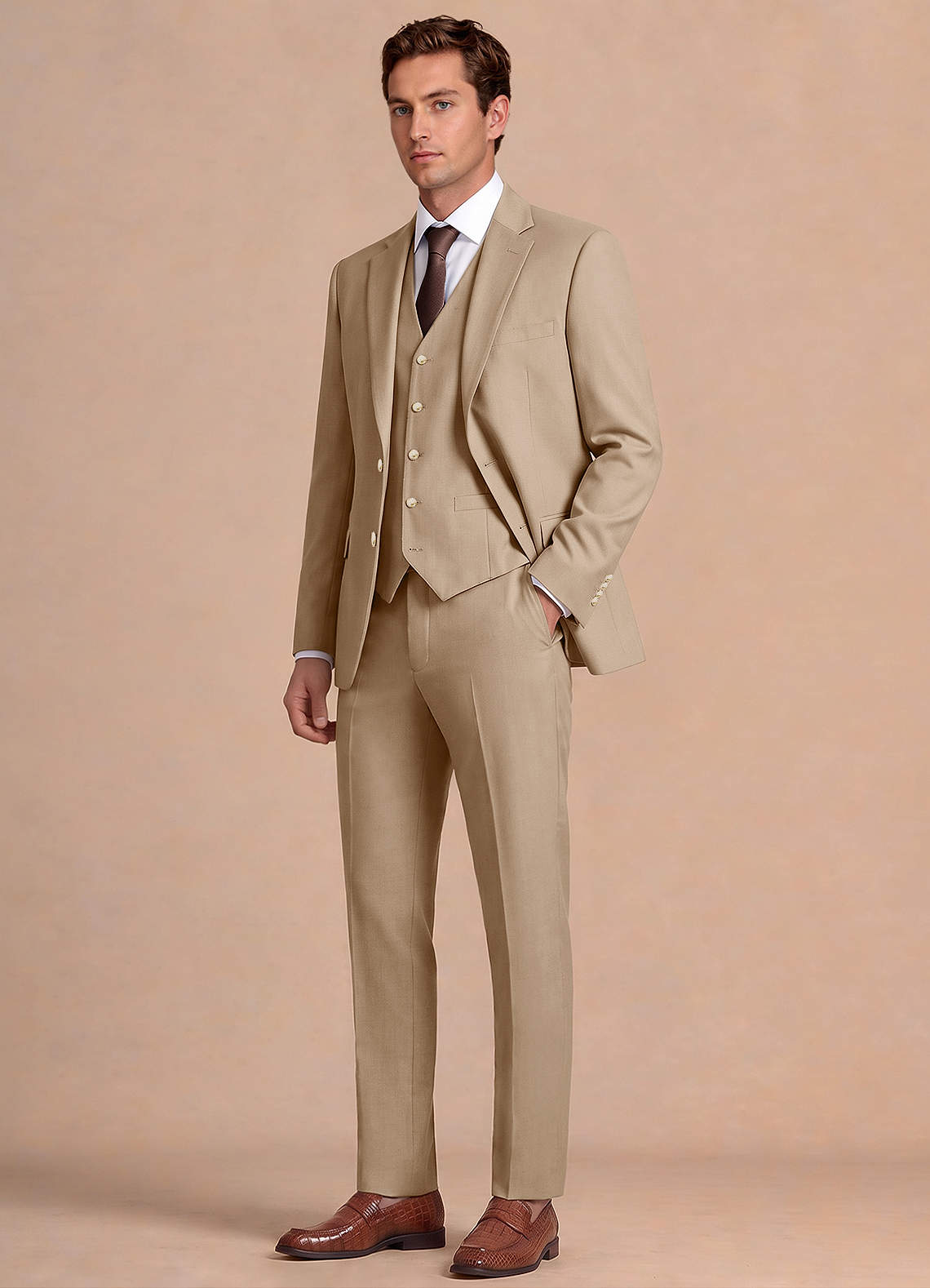 front Bennett Tan Wool Blend 3-Piece Suit