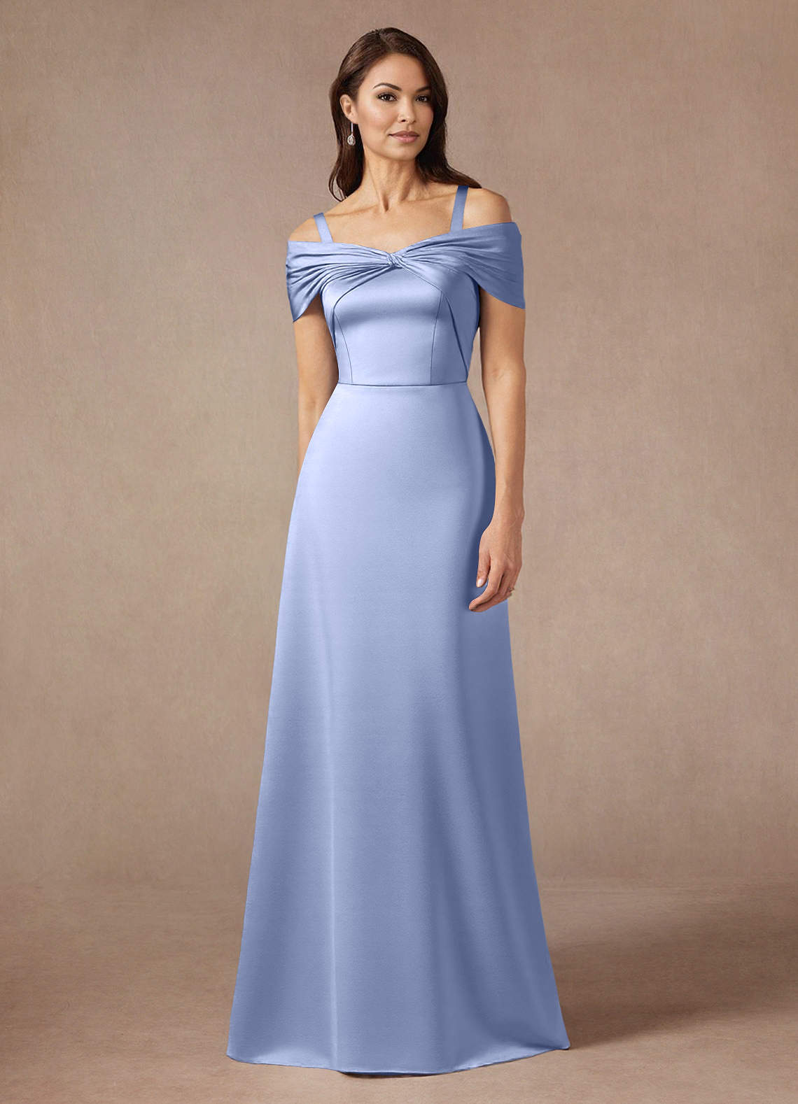 Azazie Amelia Agave A-Line Off the Shoulder Stretch Satin Dress