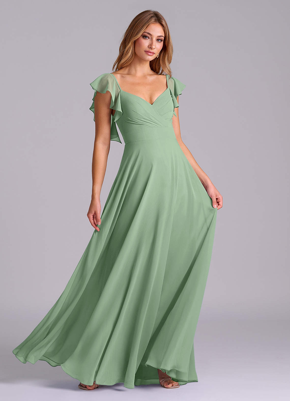 Azazie Leilani Vestidos de madrinha de casamento Vestido Matchá de Chiffon de Linha A com Plissado image2