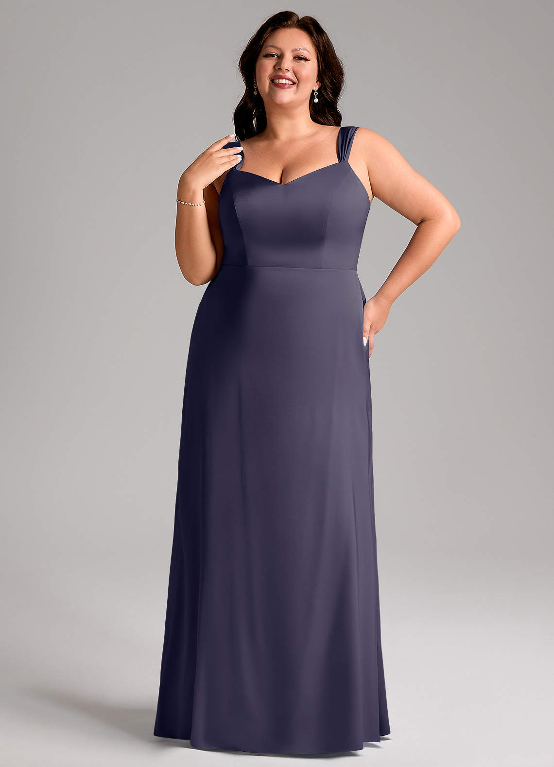 Azazie Denice Bridesmaid Dresses Stormy Sheath Pleated Stretch Satin Dress image9