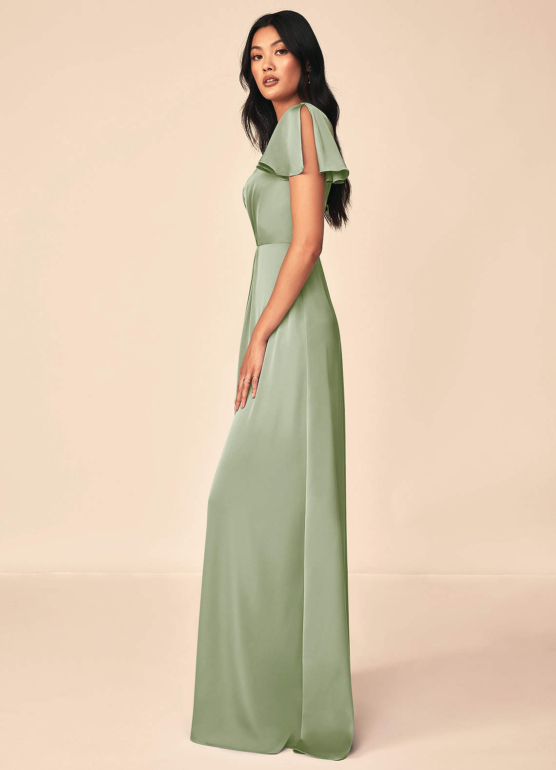 Azazie Soren Essayer des robes à la maison Robe Trapèze en Satin extensible Plissée Auburn image2