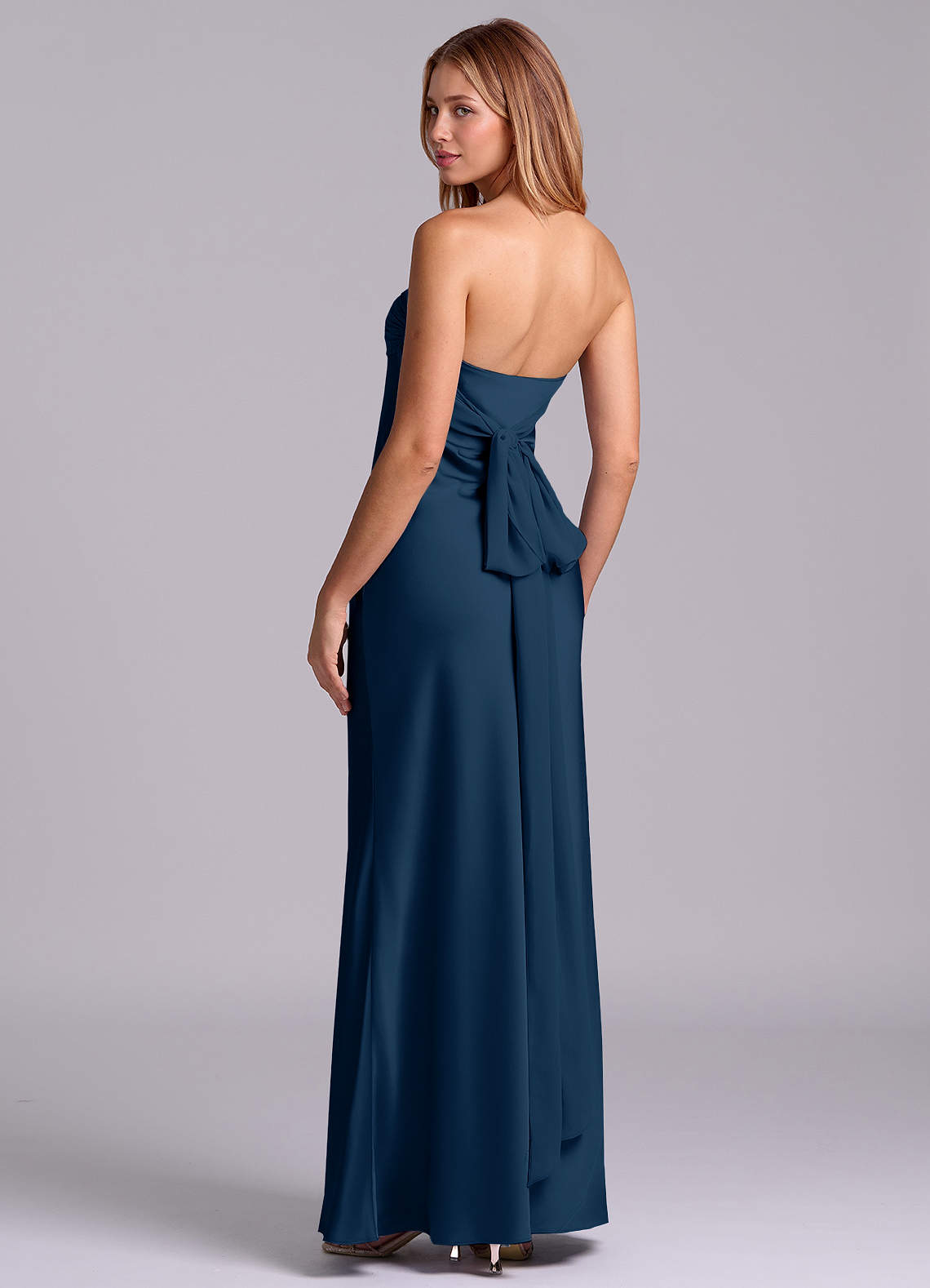 navy blue strapless bridesmaid dress Azazie Ailanie navy bridesmaid dresses