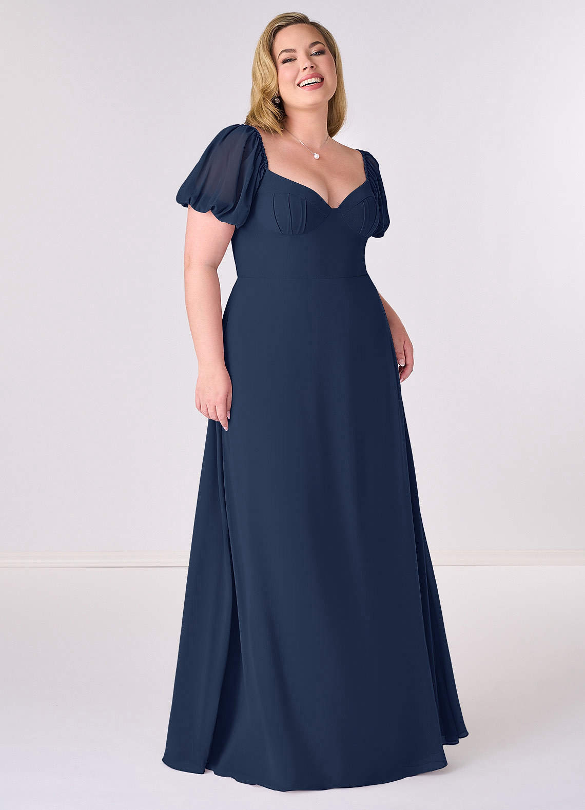 Barbie ♥ Azazie Bridesmaid Dresses Dark Navy A-Line Pleated Chiffon Dress image6