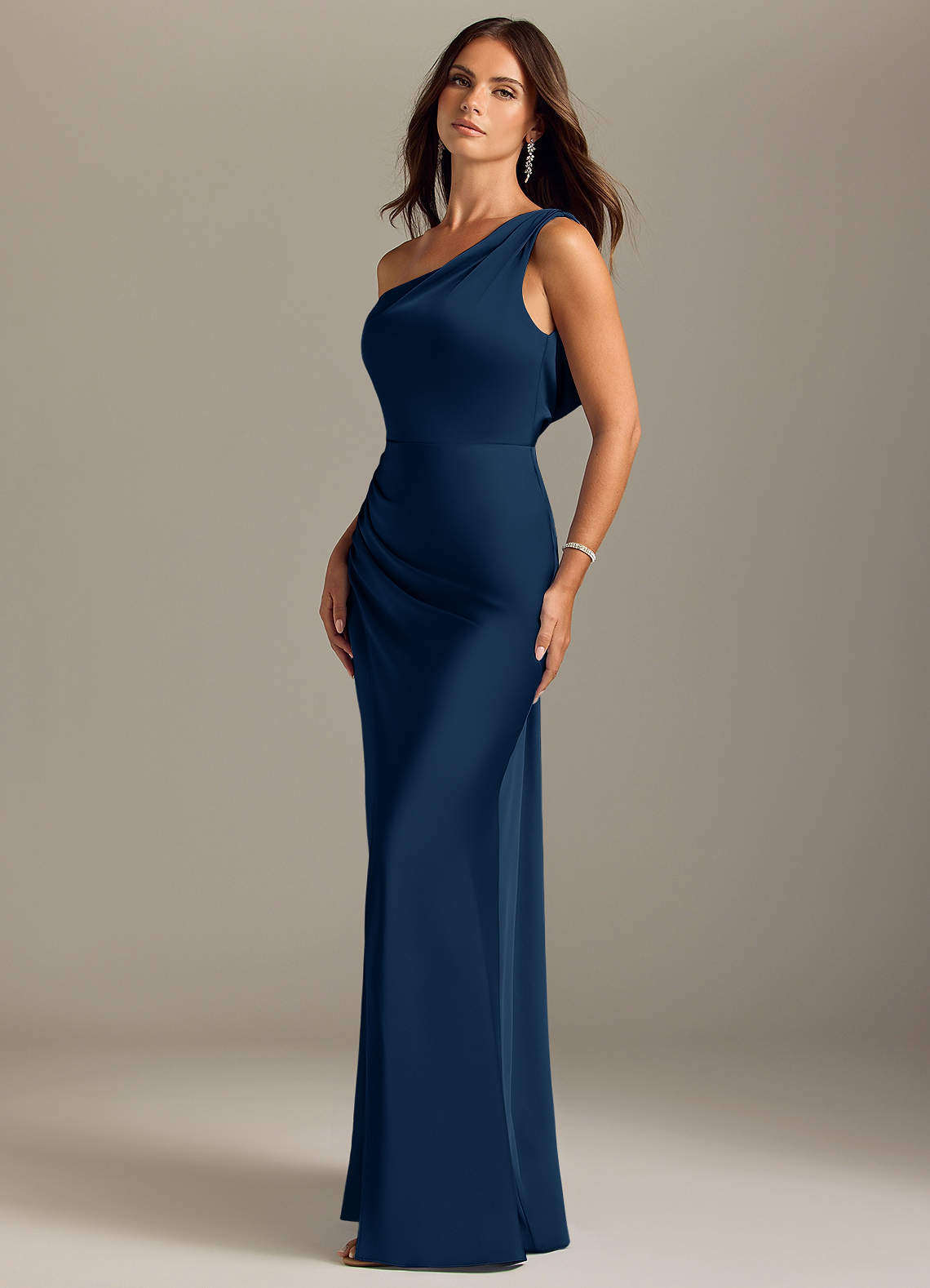 Azazie Madelyn Bridesmaid Dresses Dark Navy Mermaid Off the Shoulder Stretch Satin Convertible Dress image2