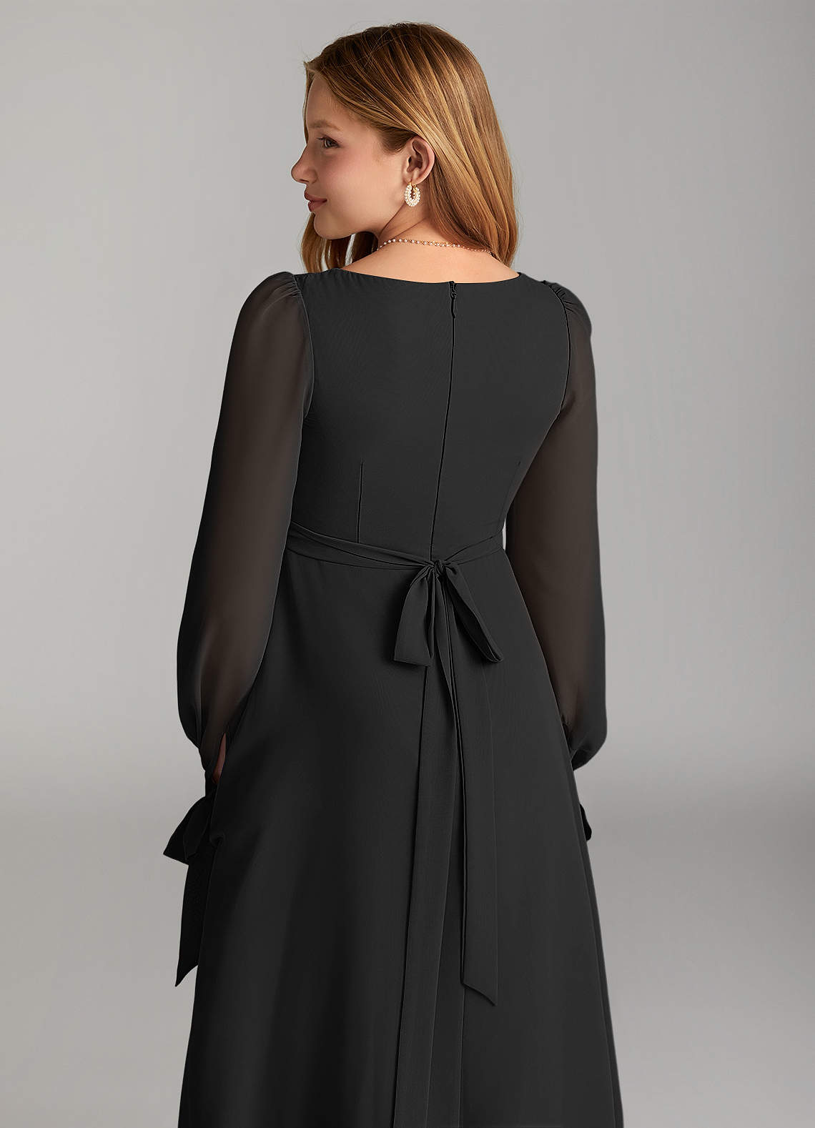 Azazie Leonia Junior Black A-Line with Pockets Chiffon Dress image5