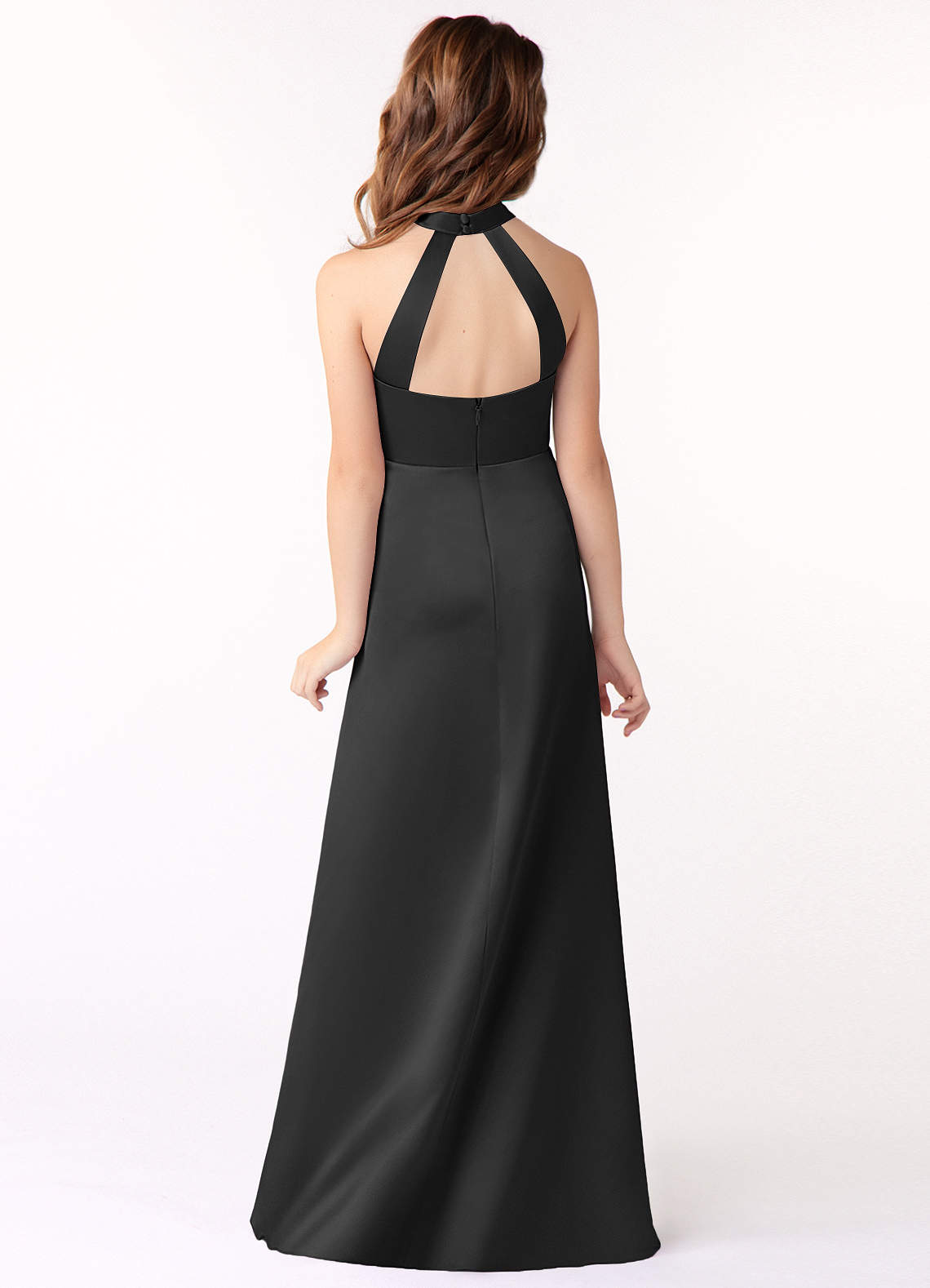 Azazie Laurel Junior Black A-Line Stretch Satin Dress image2