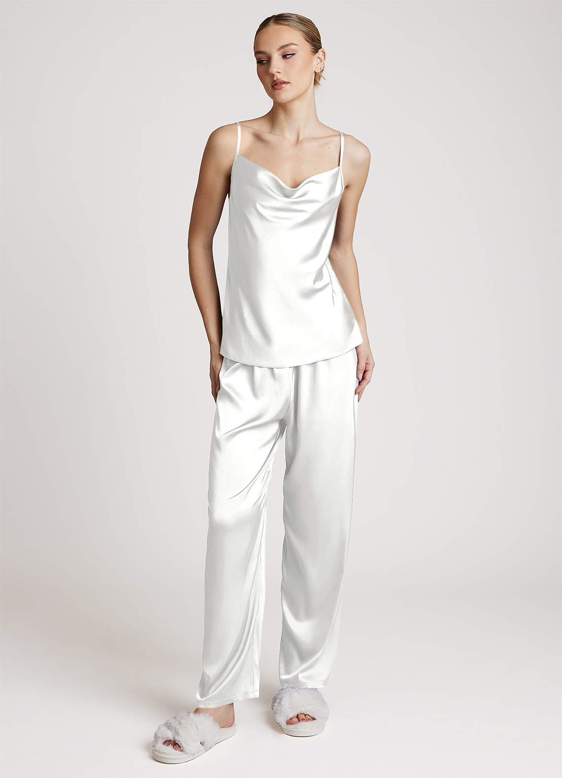 front Satijnen loungewearset met lange mouwen, 3-delig