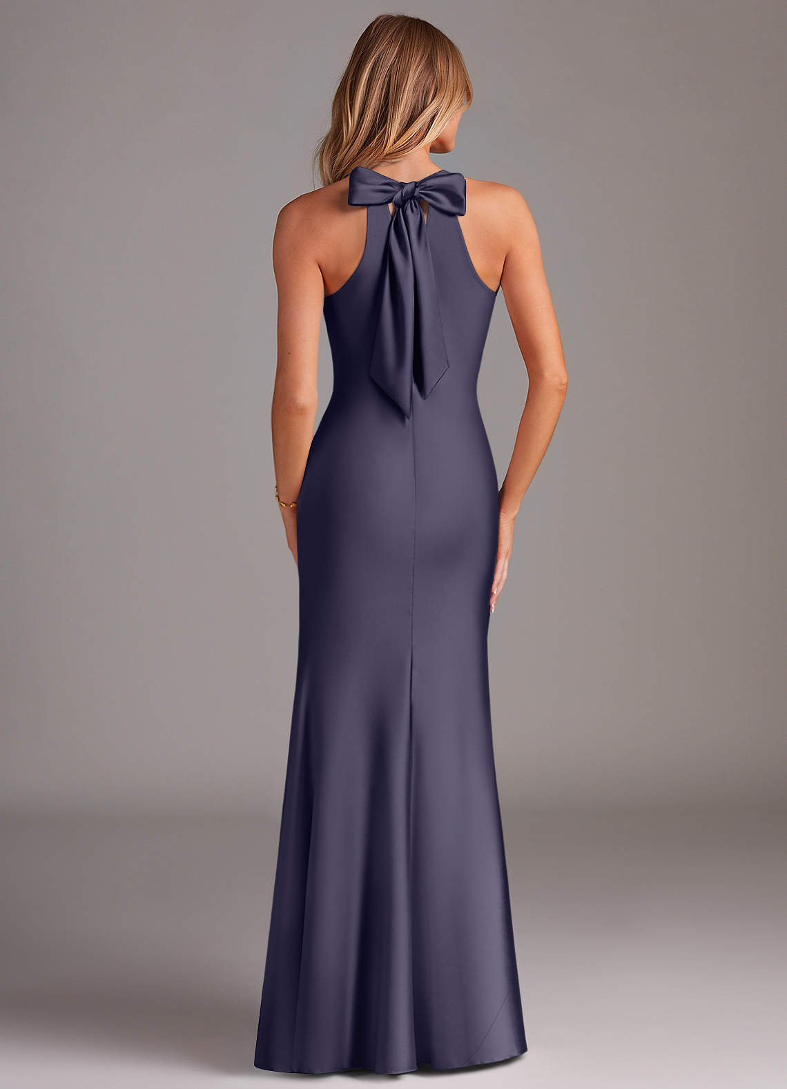 Azazie Doretta Bridesmaid Dresses Stormy Mermaid Pleated Stretch Satin Dress image6