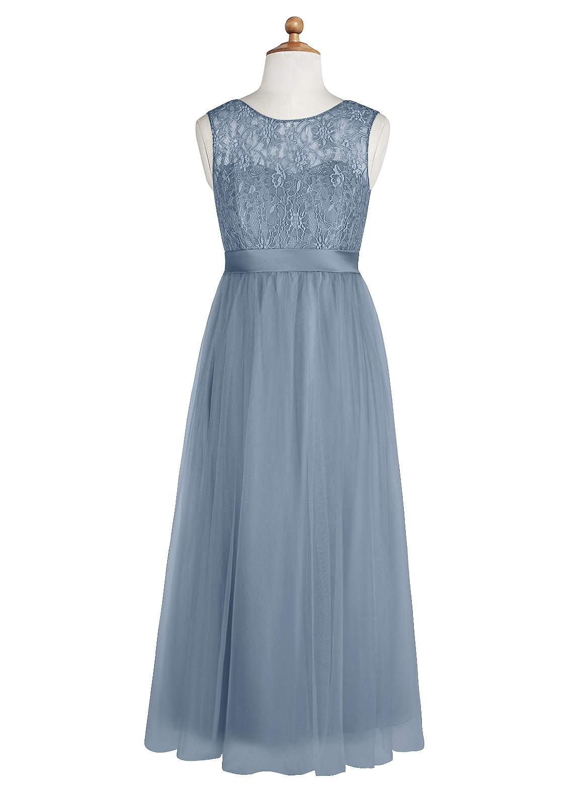Azazie Georgette Junior Dusty Blue A-Line Lace Tulle Dress image7