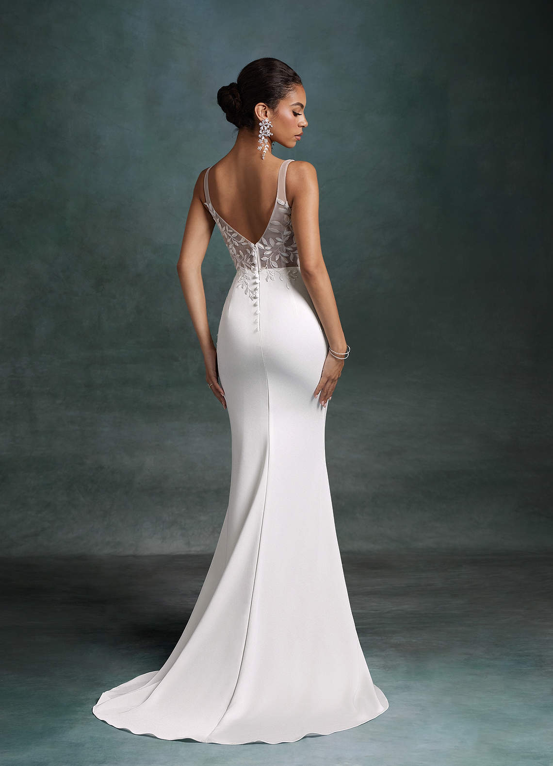 Azazie Sabrina Diamond White Nude Mermaid Crepe Back Satin Dress