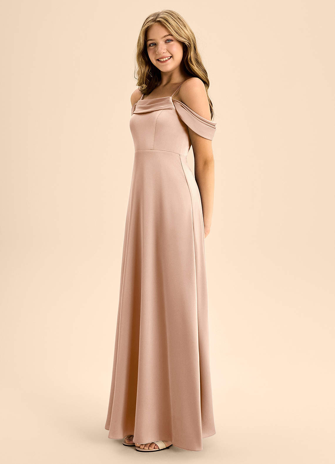 Azazie Anselie Junior Vestido de Rosa Inglesa de Satén Elástico de Corte en A con Vestidos sin tirantes image5