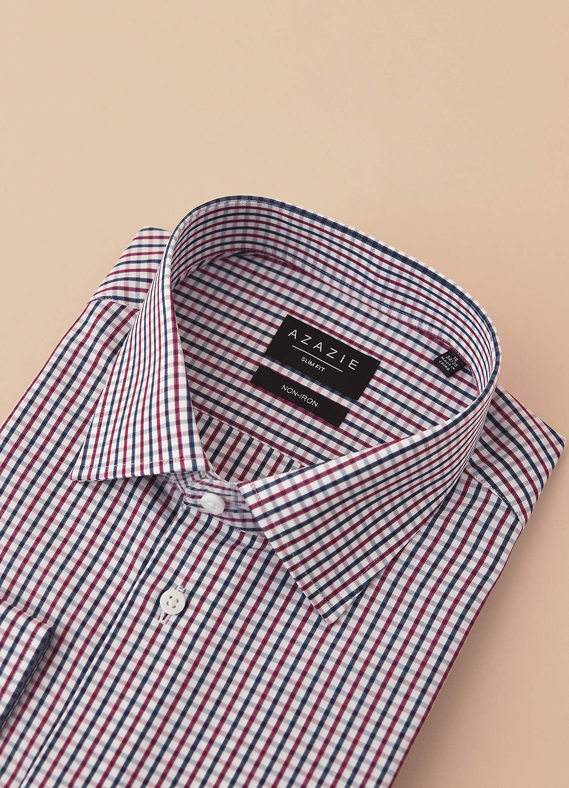 front Aiden Blue Red Contrast 100% Cotton Non-Iron Striped Dress Shirt