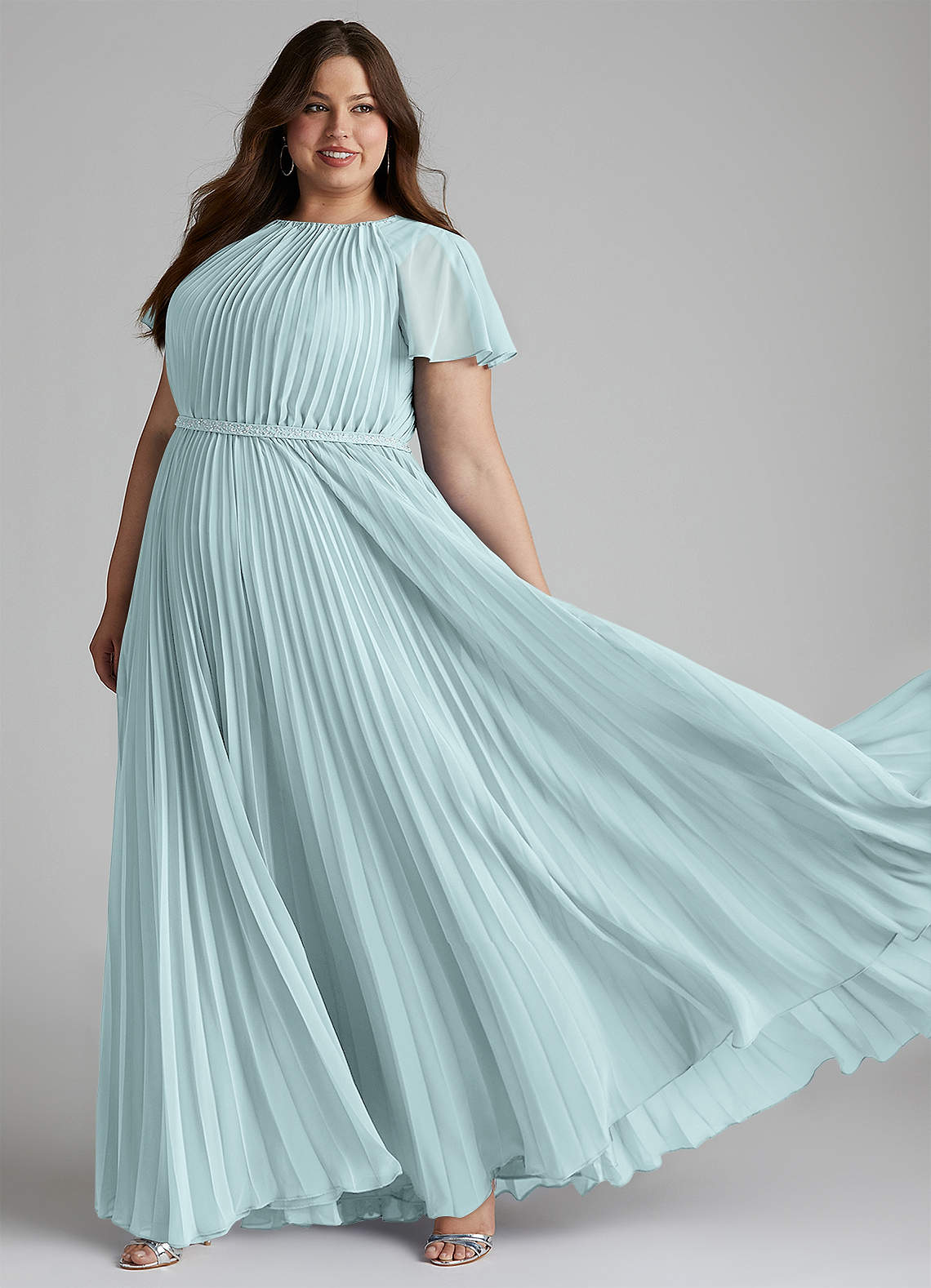 Azazie Kara Bescheidene Brautjungfernkleider A-Linie Plissee Chiffon Bodenlänge Kleid image1