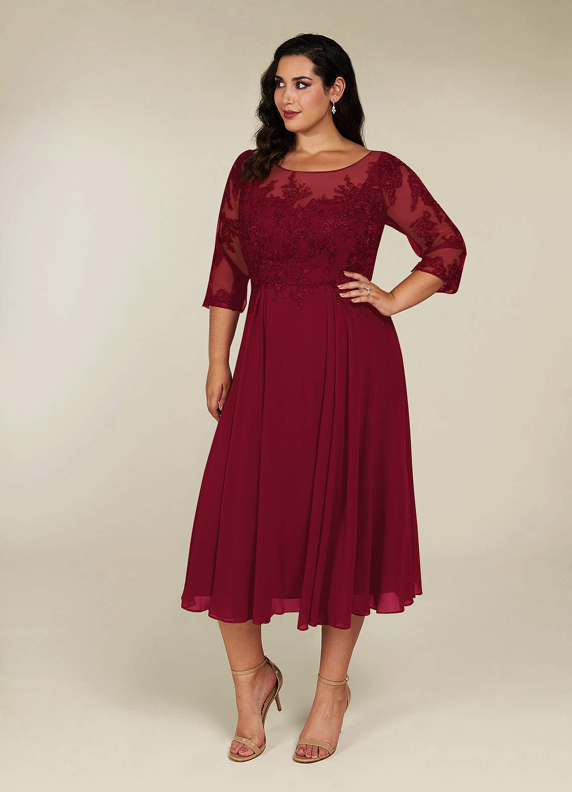 Azazie Marge Mother of the Bride Dresses Burgundy A-Line Scoop Lace Chiffon Dress image8