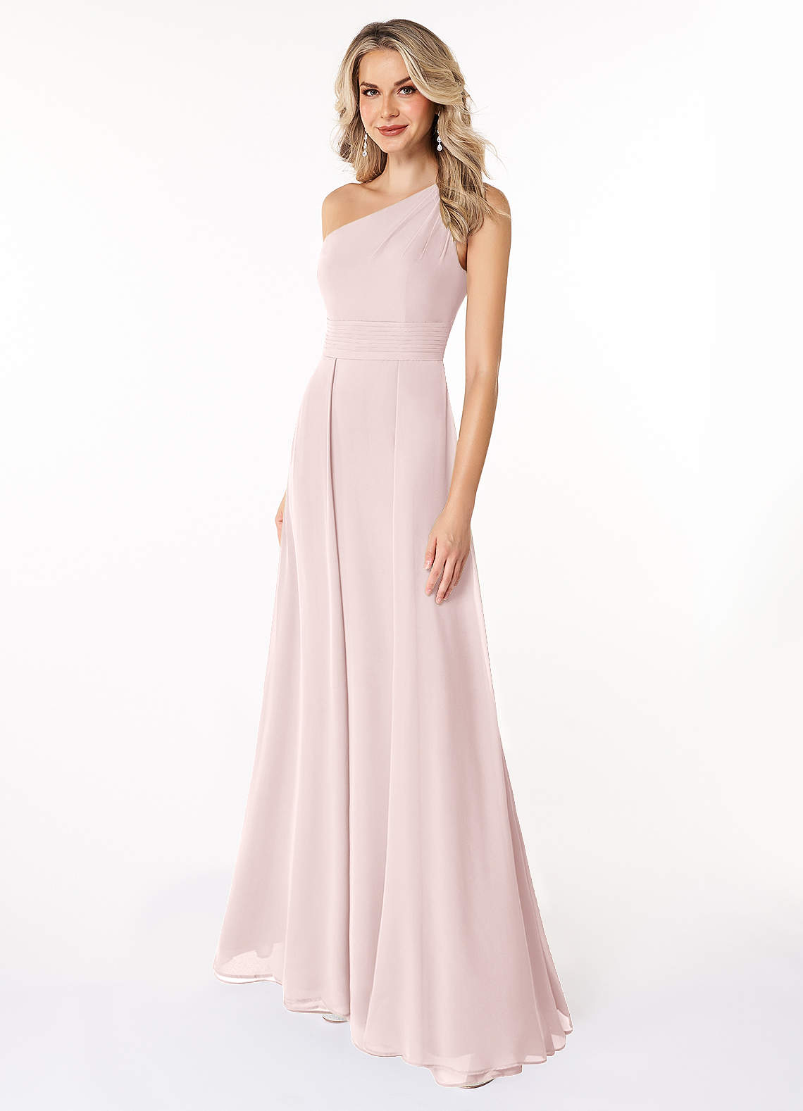 Azazie Dallas Bridesmaid Dresses Blushing Pink A-Line One Shoulder Chiffon Dress image1