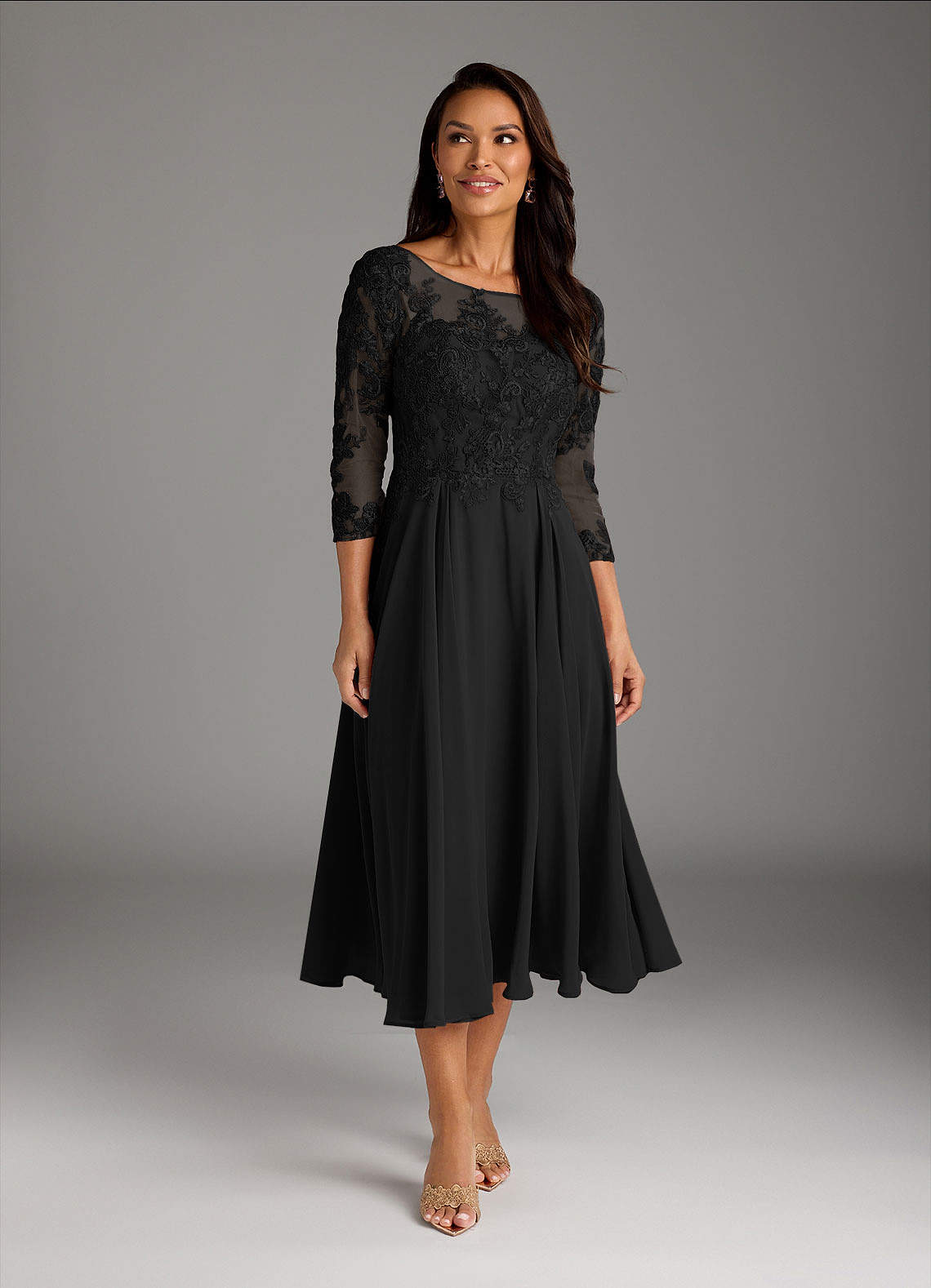 【MONOHA】Lace dress (black) Azazie Marge Black A-Line Scoop Lace Chiffon Dress | Azazie