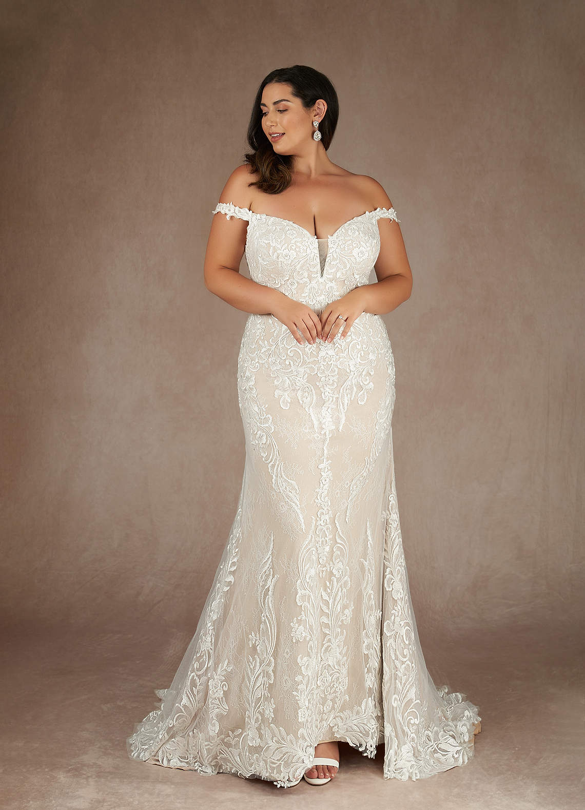 Azazie Memphis Vestidos de noiva Vestido Diamante Branco Champanhe de Renda de sereia com Lantejoulas image8