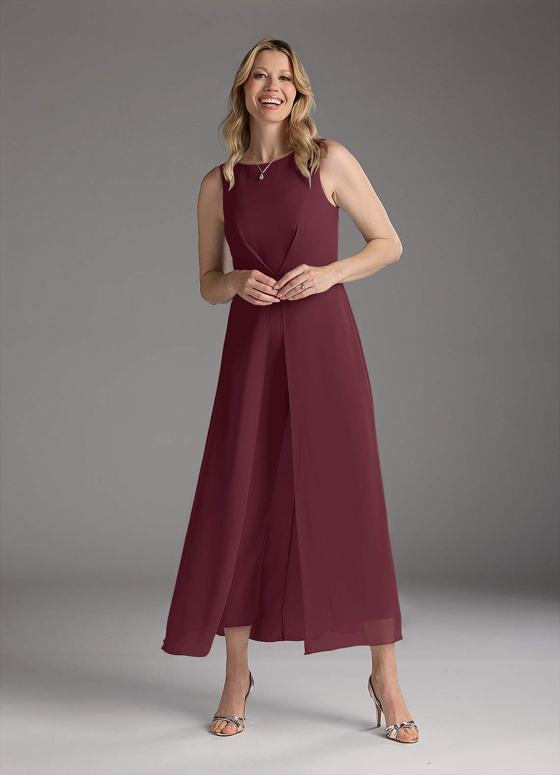 Azazie Anitta Mother of the Bride Dresses Cabernet Jumpsuit/Pantsuit Pleated Stretch Crepe Dress image2