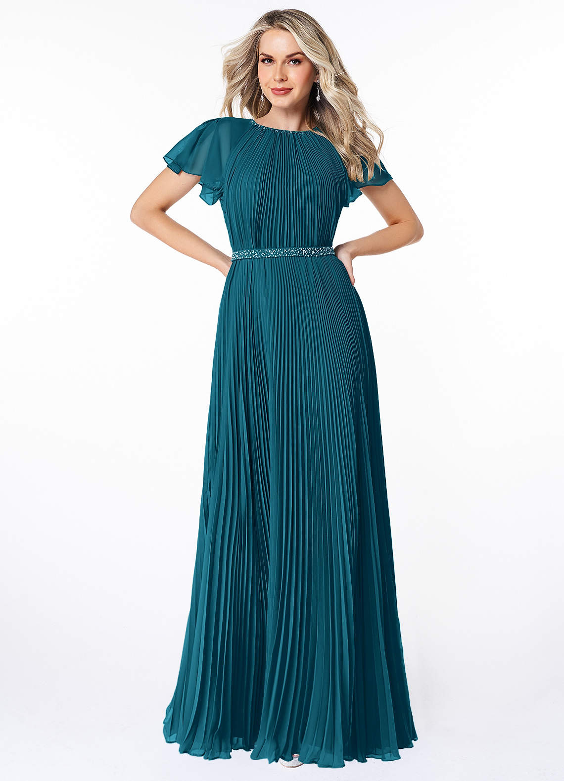 modest turquoise bridesmaid dresses Turquoise One Shoulder Ruffle Bridesmaid Dress with Slit – Movousdress