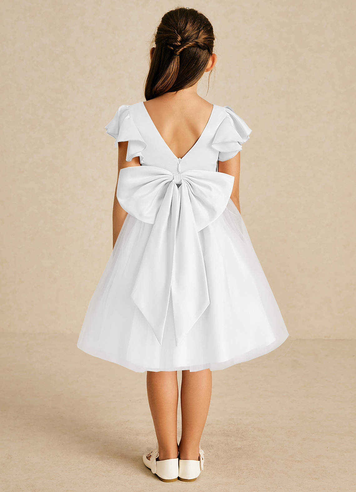 Azazie Kaeya Flower Girl Dresses White A-Line Bow Tulle Dress image1