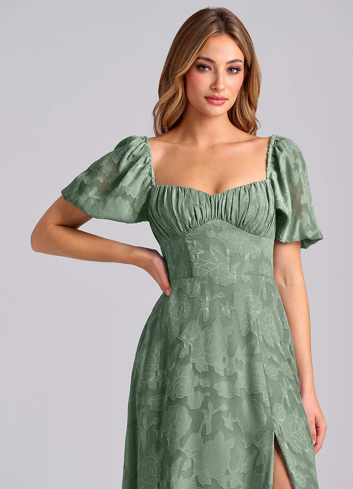 Azazie Mirian Morsiusneito Mekot A-linja Sydänpääntie Floral Burnout Lattian pituus Mekko image6