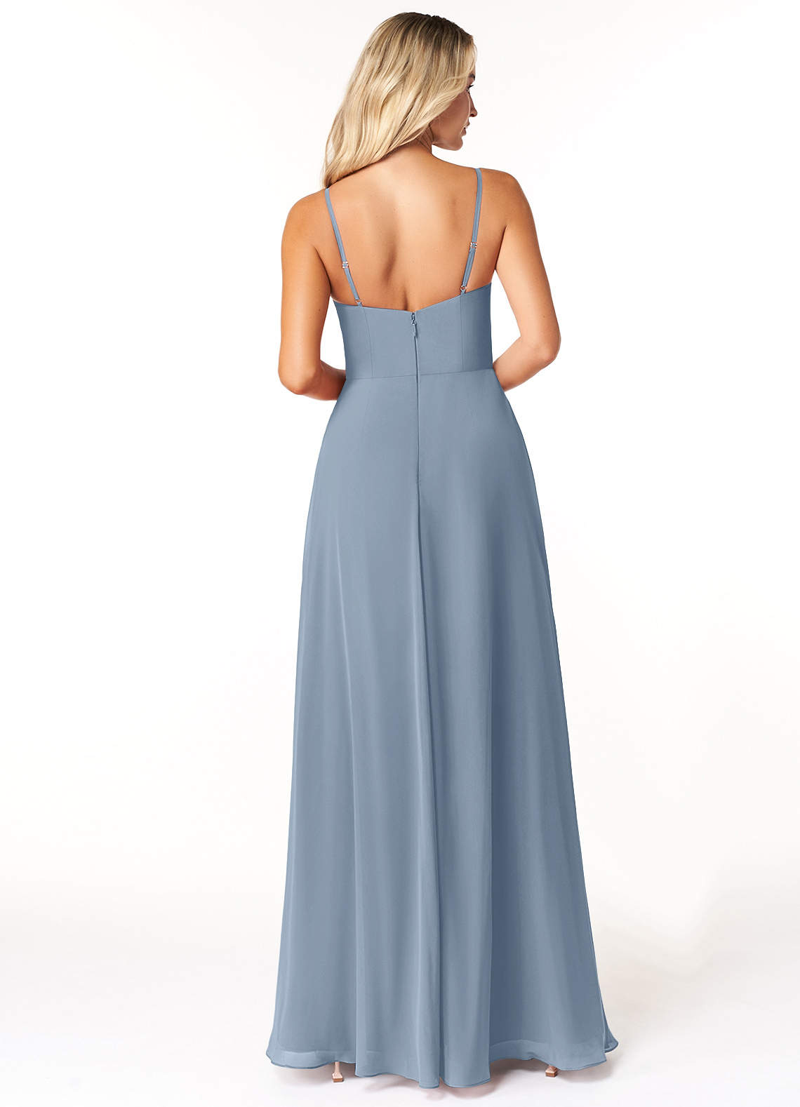 Azazie Moira Jurken voor bruidsmeisjes Jurk van Chiffon met A-Lijn Schop Stoffig Blauw image1