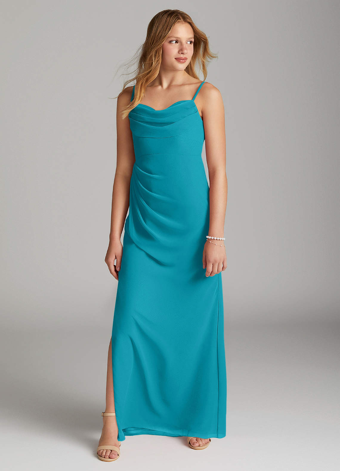 Azazie Mai Junior Jade Sheath Pleated Chiffon Dress image2