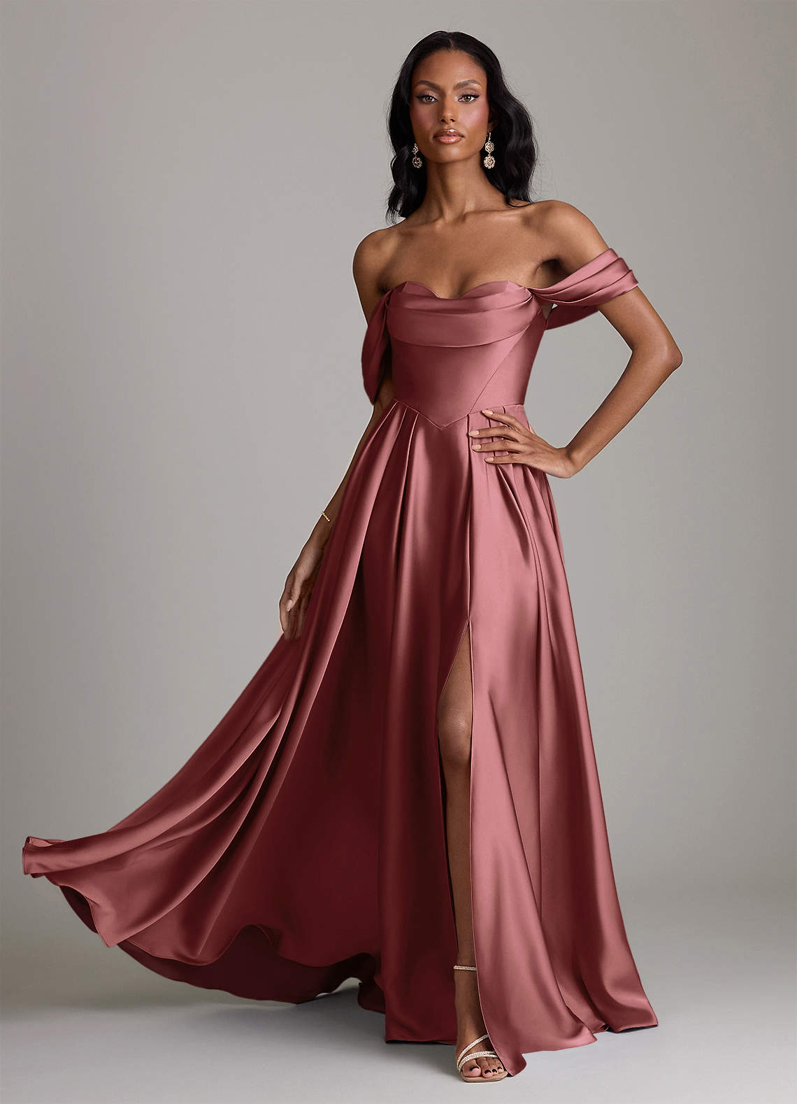 Azazie A-Line Strapless Floor-Length Stretch Satin Bridesmaid Dresses