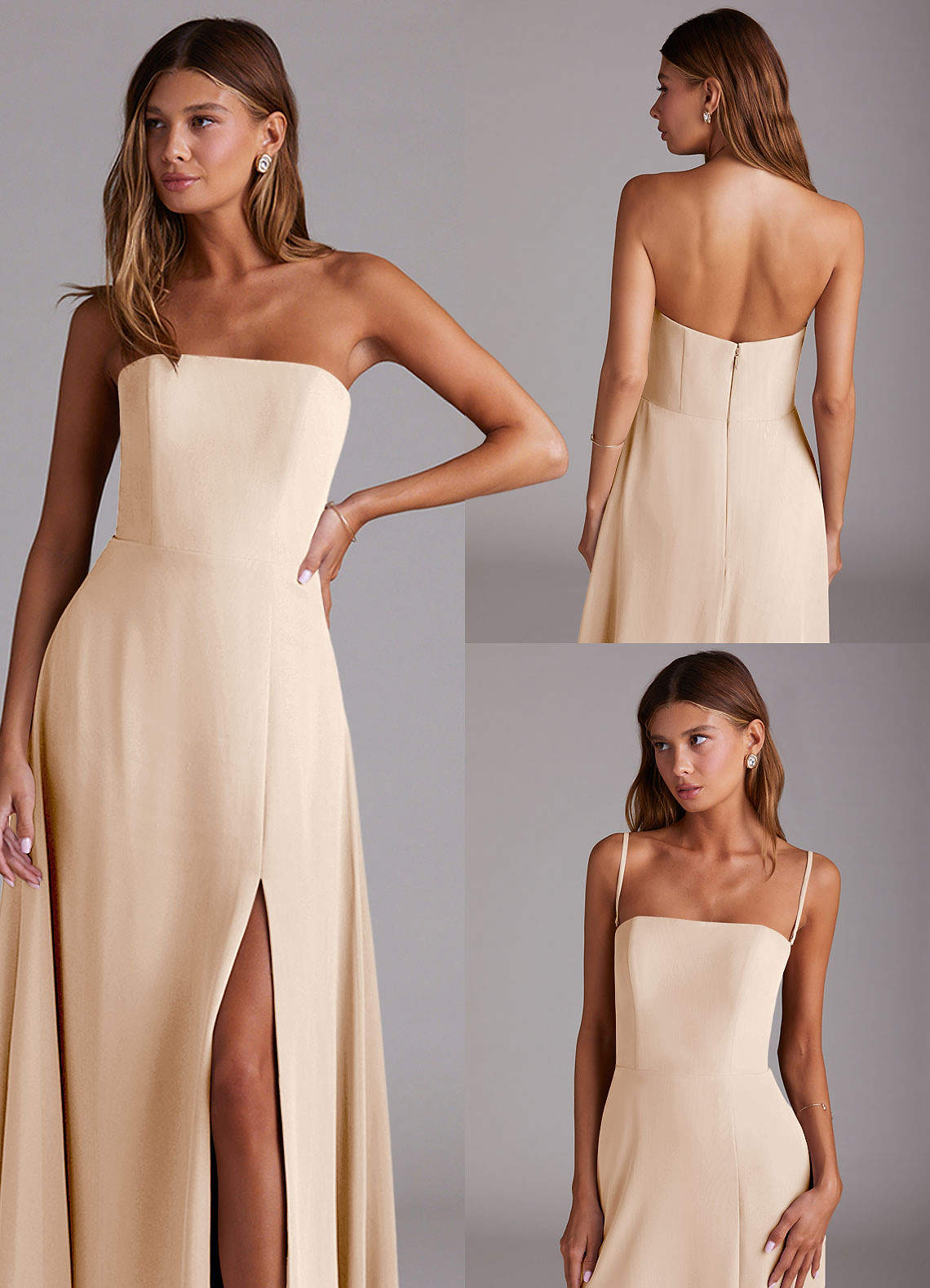 Azazie Wren Abiti da Damigella Abito Convertibile A-Line in Chiffon Spacco Laterale Alabastro Bianco image8