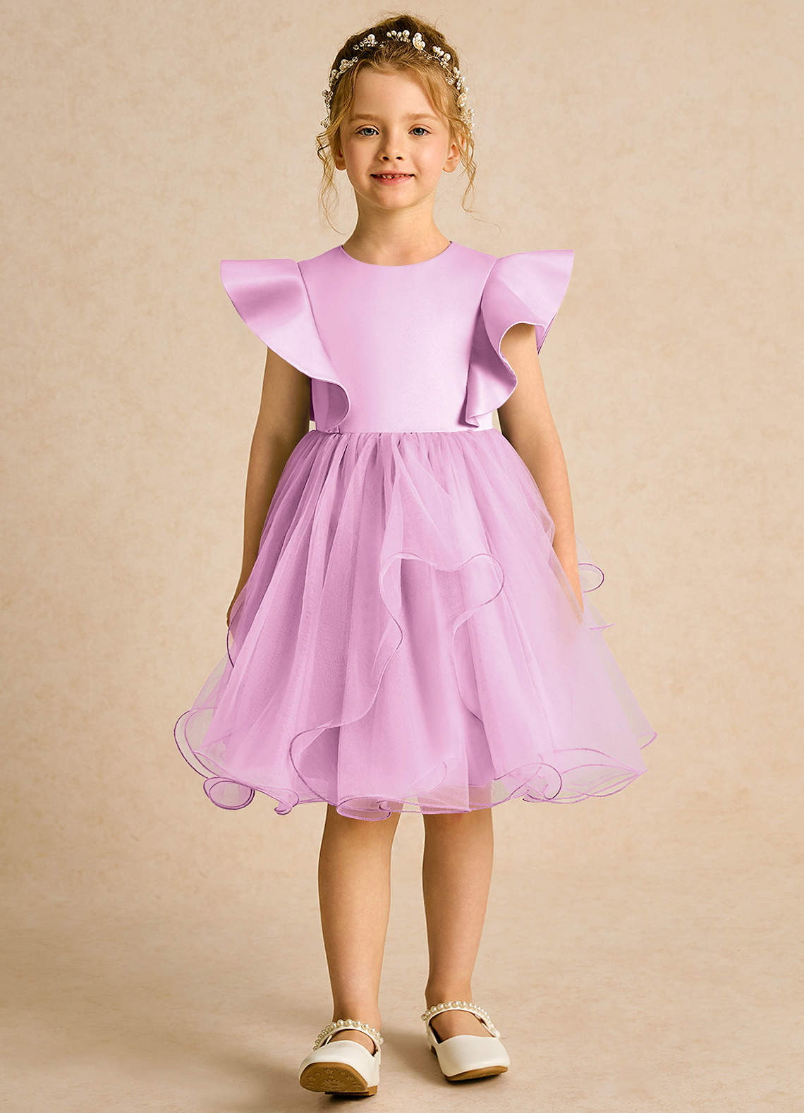 Azazie Chirp Flower Girl Dresses Candy Pink Ball-Gown Tulle Dress image1
