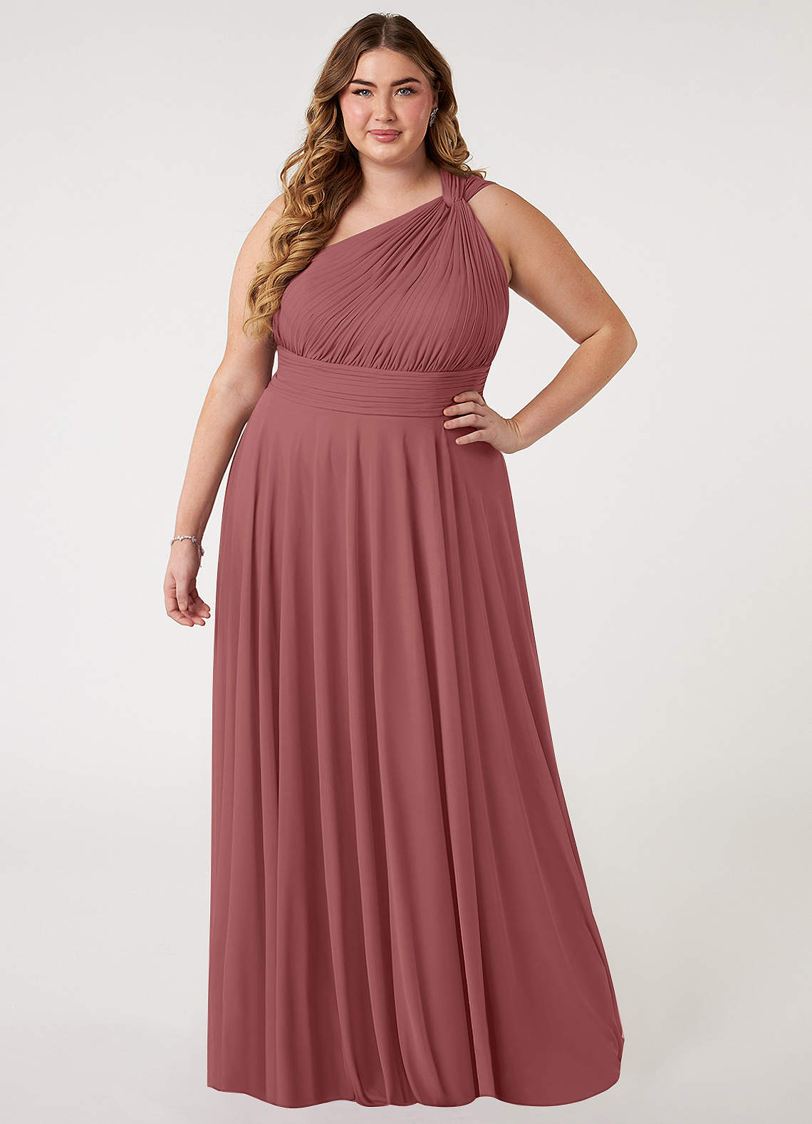 Azazie Charlize Jurken voor bruidsmeisjes Jurk van Mesh met A-Lijn One-Shoulder Amethist image5