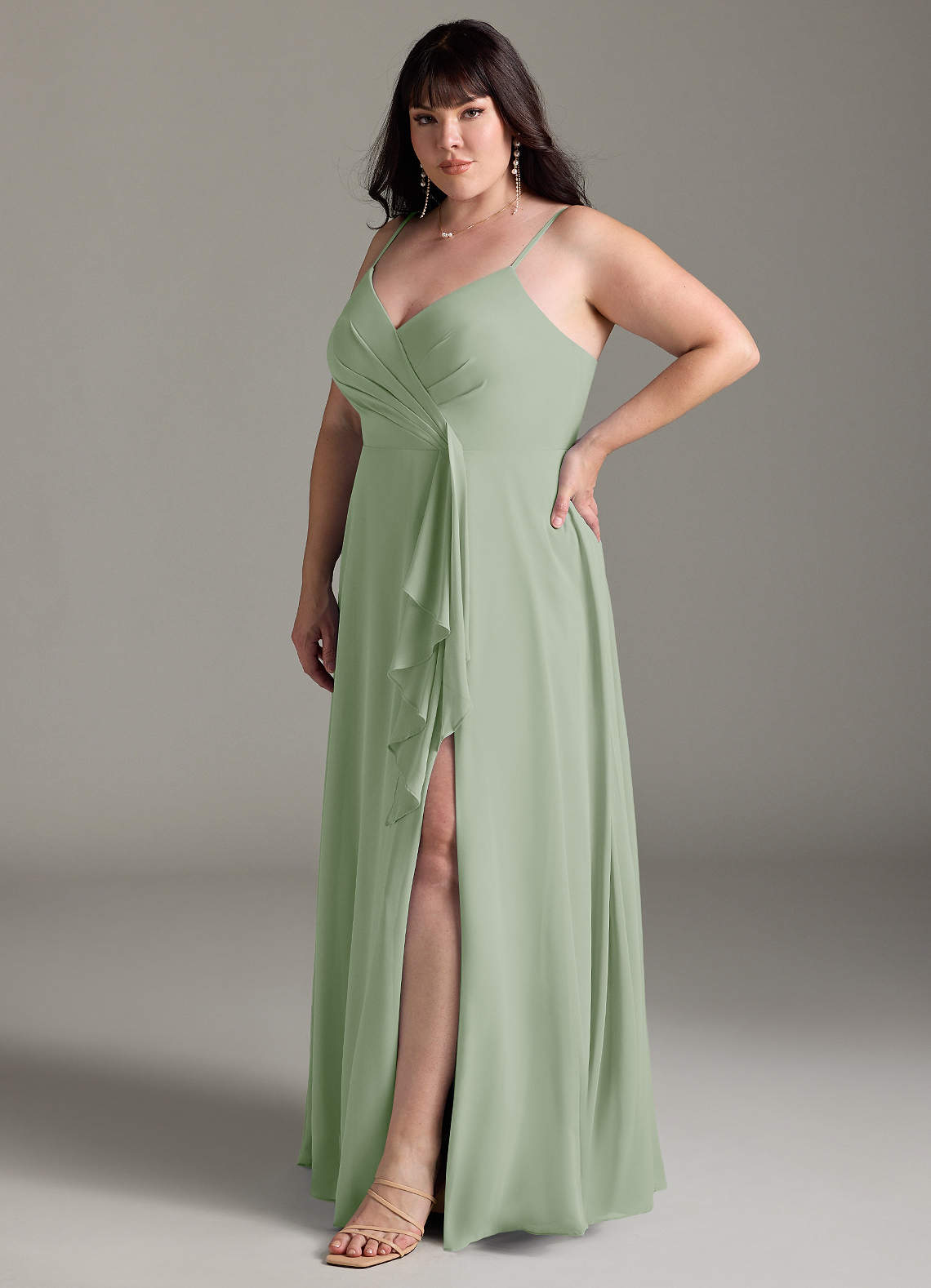 chubby bridesmaid dresses Ever-Pretty Shop Chiffon A-Line Short Sleeves with Bowknot High Slit Bridesmaid Dress main image 0