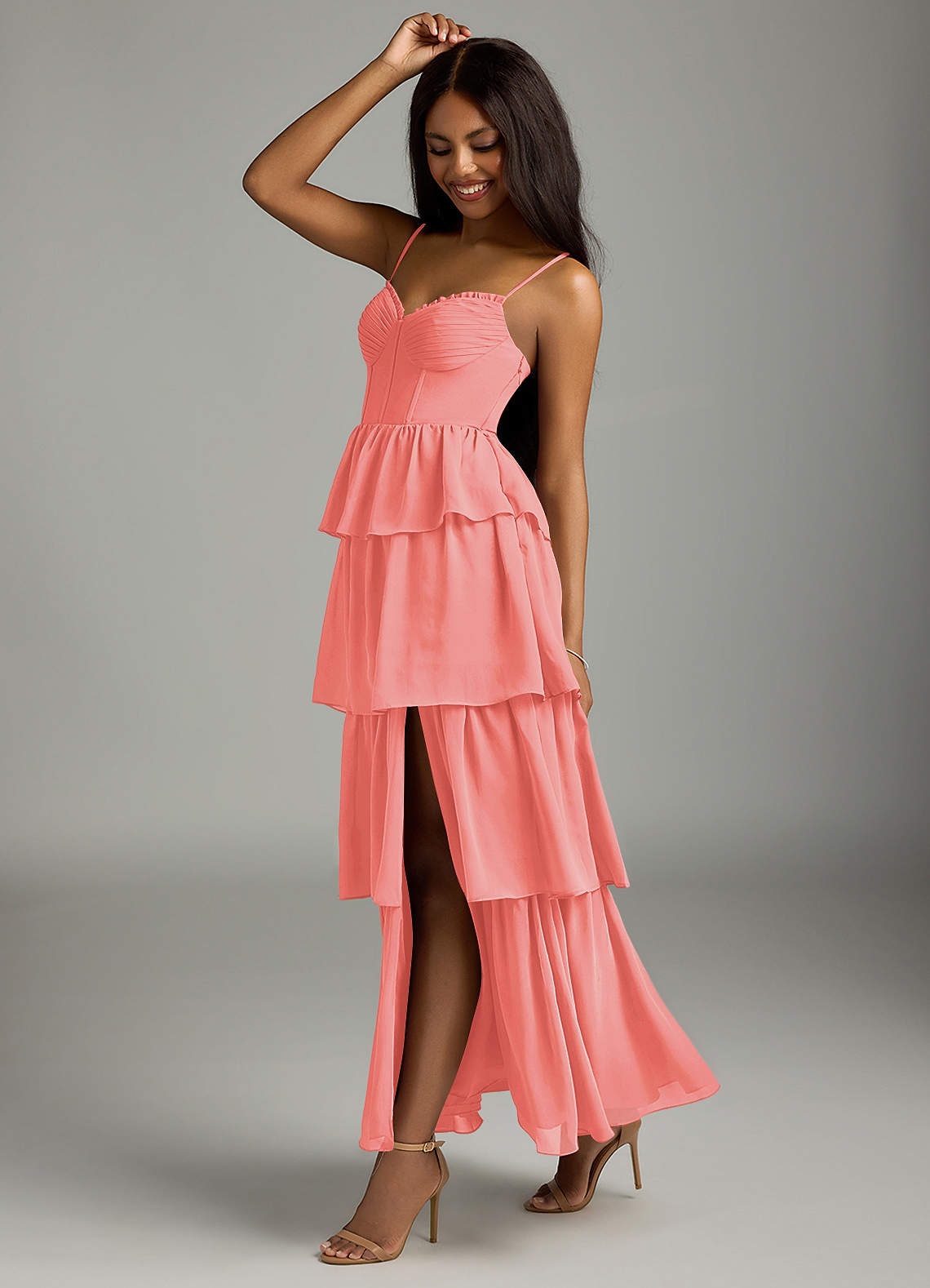 Azazie Kaiden Coral Chiffon Bridesmaid Dresses | Azazie