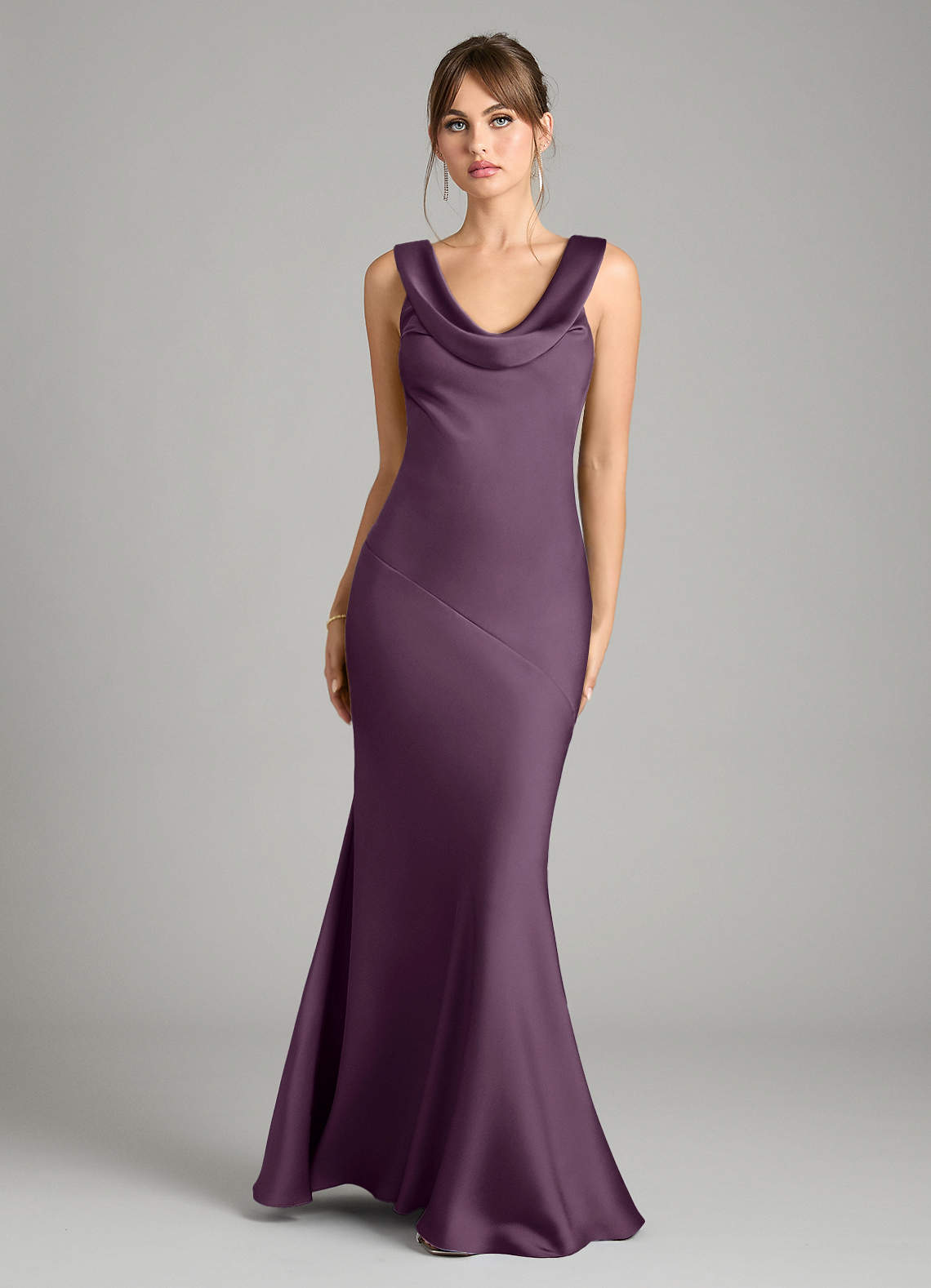 Azazie Rylina Bridesmaid Dresses Plum Mermaid Stretch Satin Dress image1