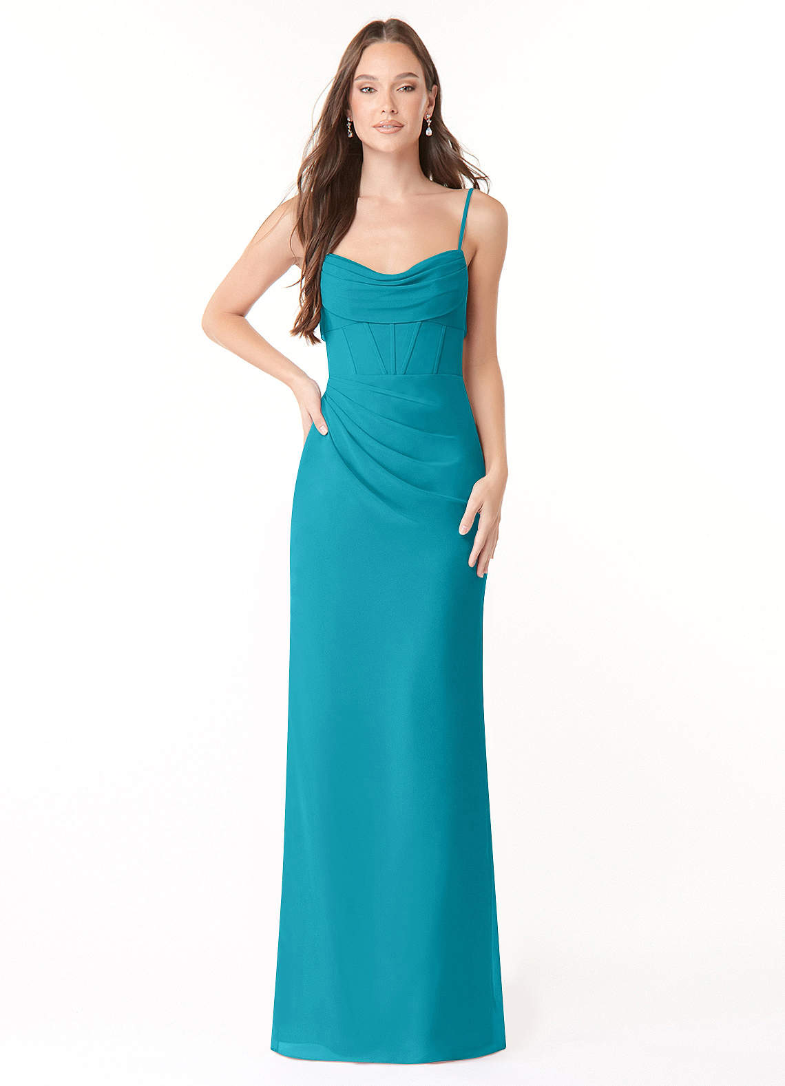 Azazie Mai Bridesmaid Dresses Jade Sheath Pleated Chiffon Dress image1
