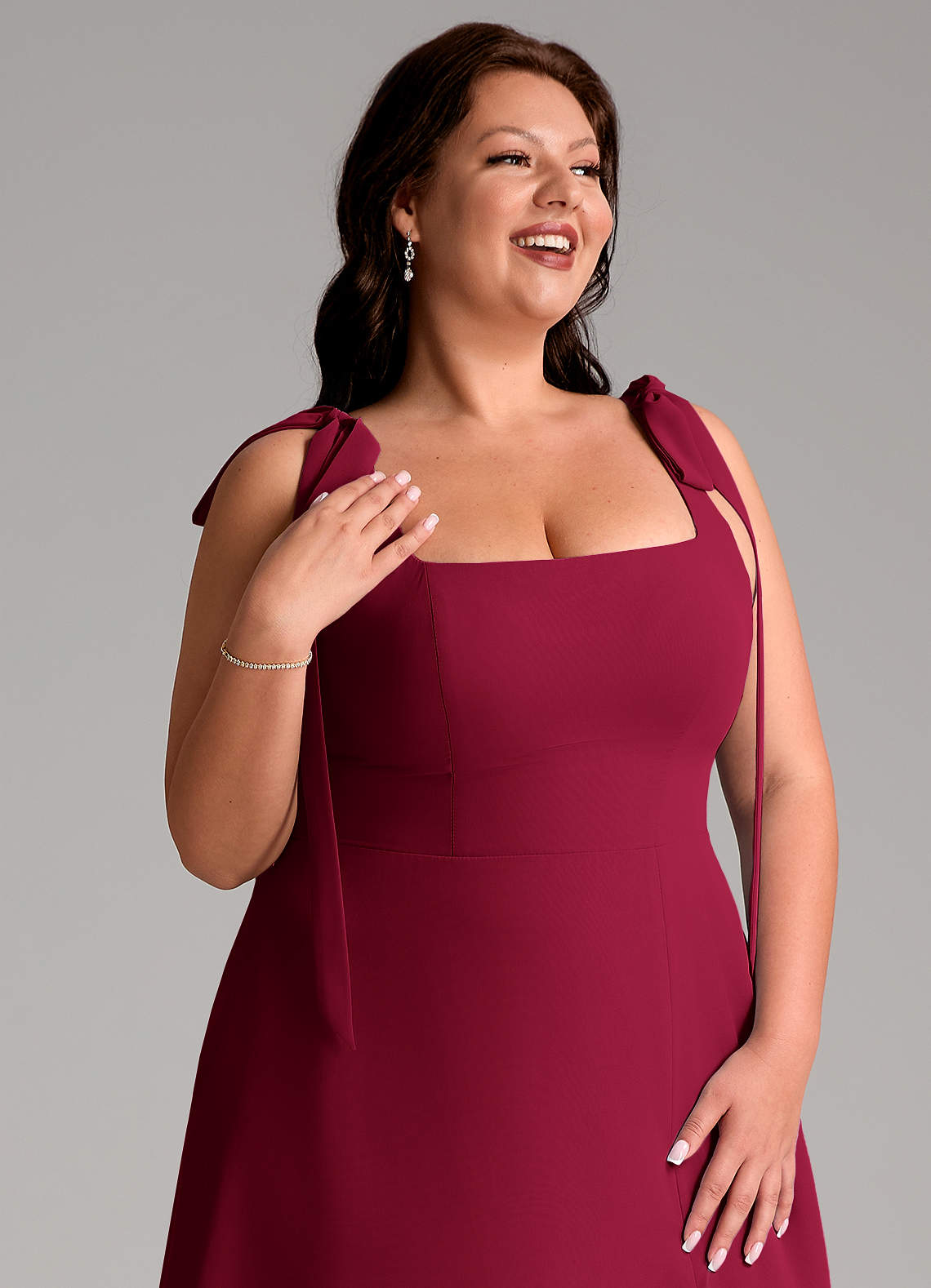Azazie Debra Bridesmaid Dresses Burgundy A-Line with Pockets Chiffon Convertible Dress image12