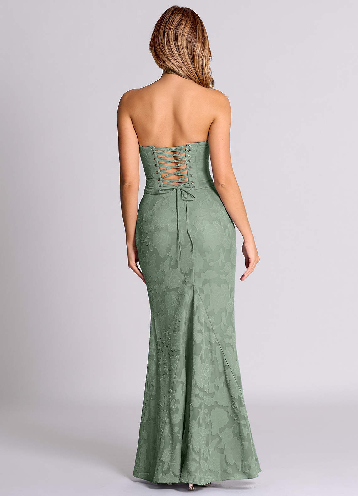 Azazie Sorrel Vestidos de damas de honor Vestido de Matcha de Devorado Floral de Corte Sirena Convertible con Corsé image1