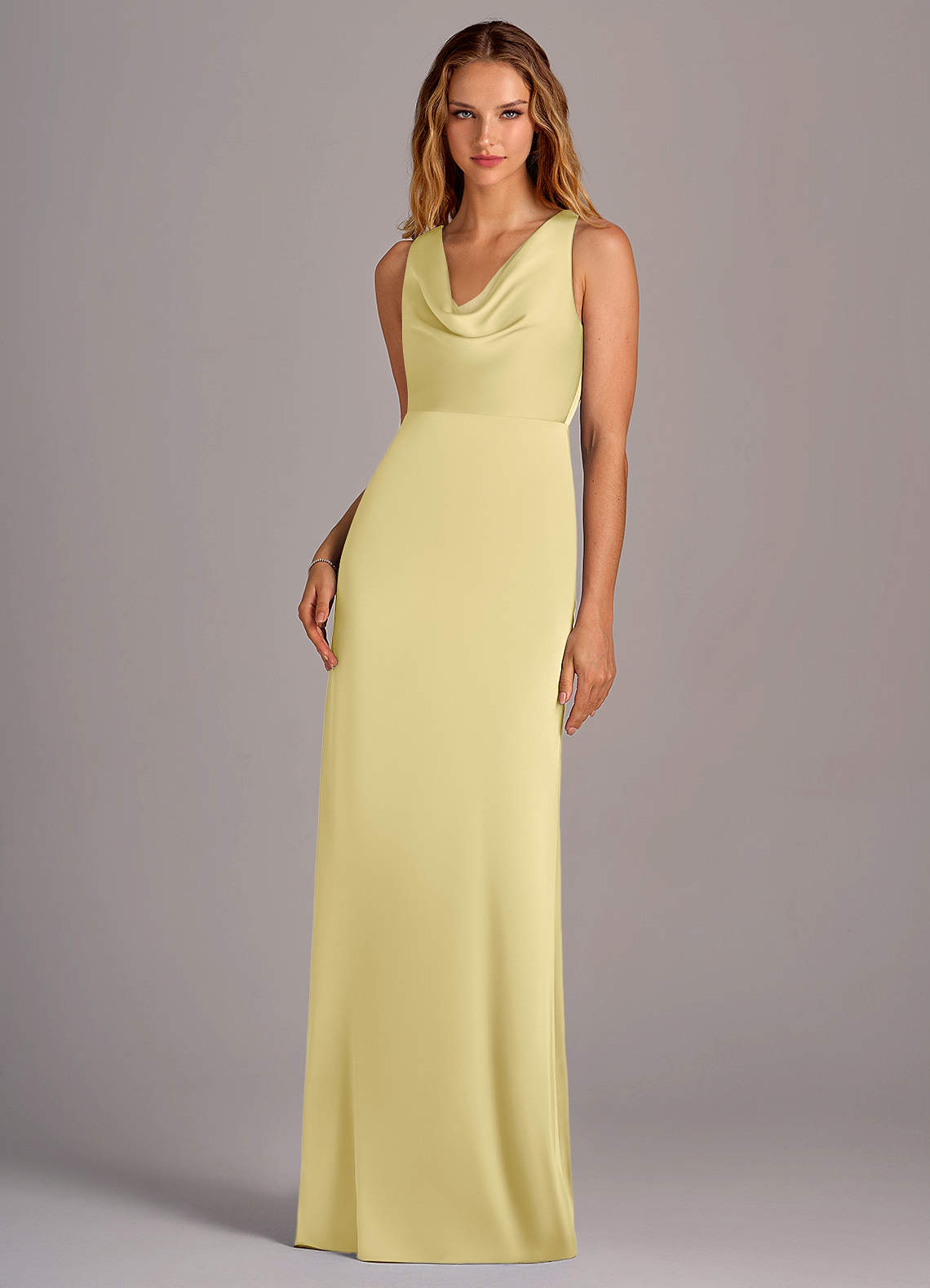 Azazie Wrenlee Bridesmaid Dresses Lemon Sorbet A-Line Stretch Satin Dress image1