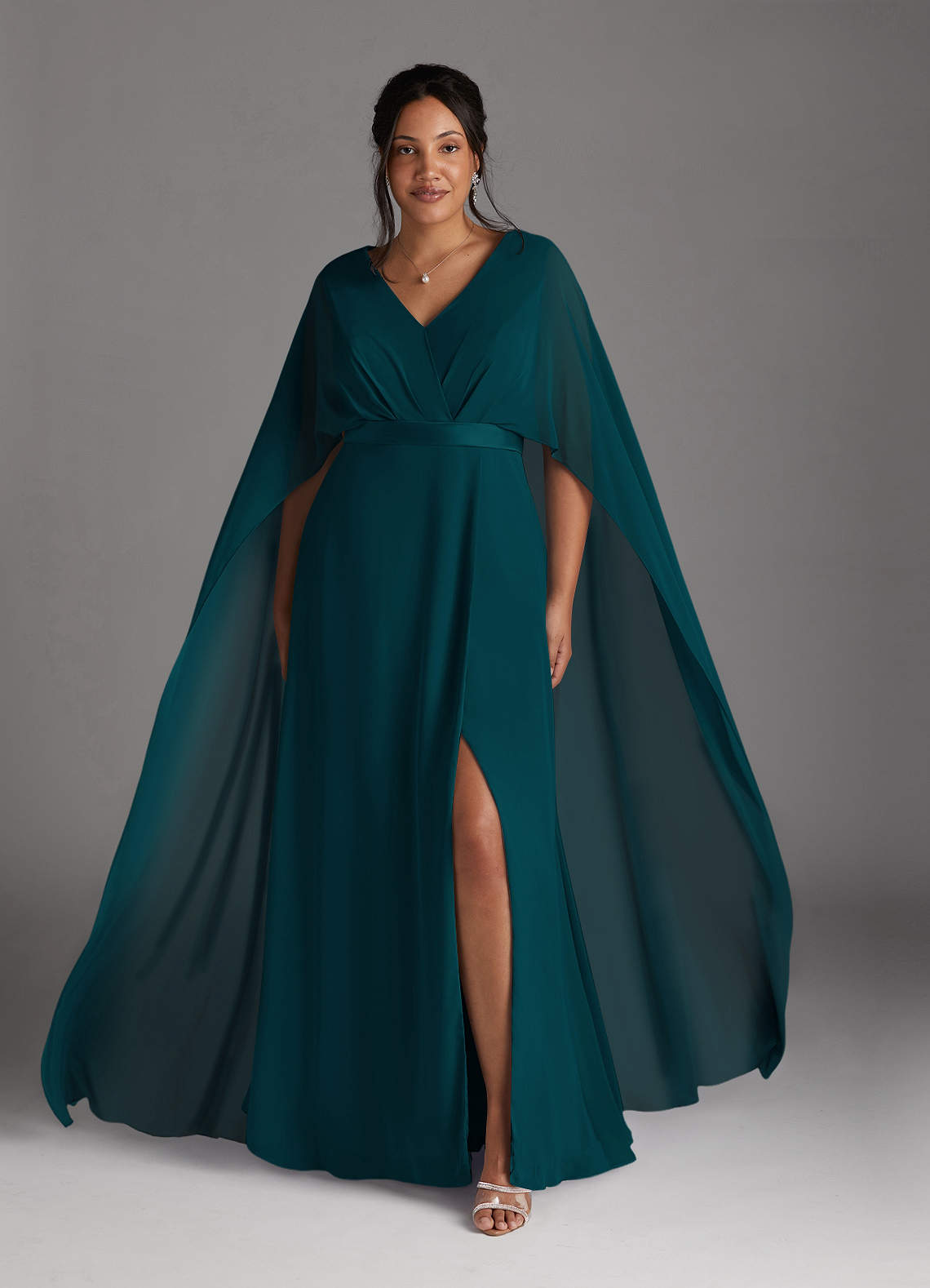 Azazie Isa Mother of the Bride Dresses Pine A-Line V-Neck Pleated Chiffon Dress image1