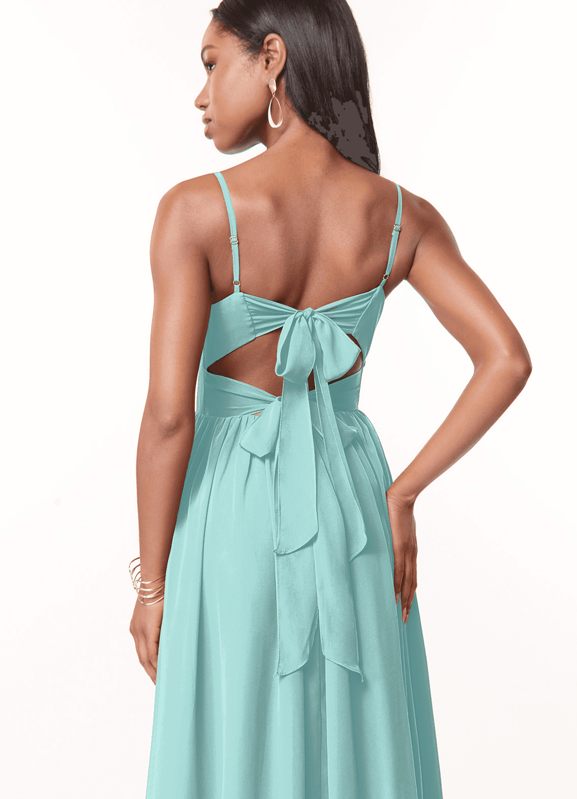 Azazie Zeya Bridesmaid Dresses Aqua A-Line V-Neck Pleated Chiffon Dress image1