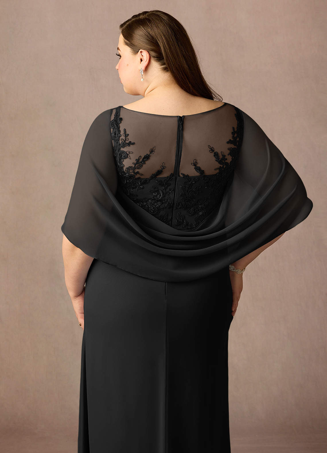 Azazie Hera Mother of the Bride Dresses Black A-Line Lace Capelet Chiffon Dress image11