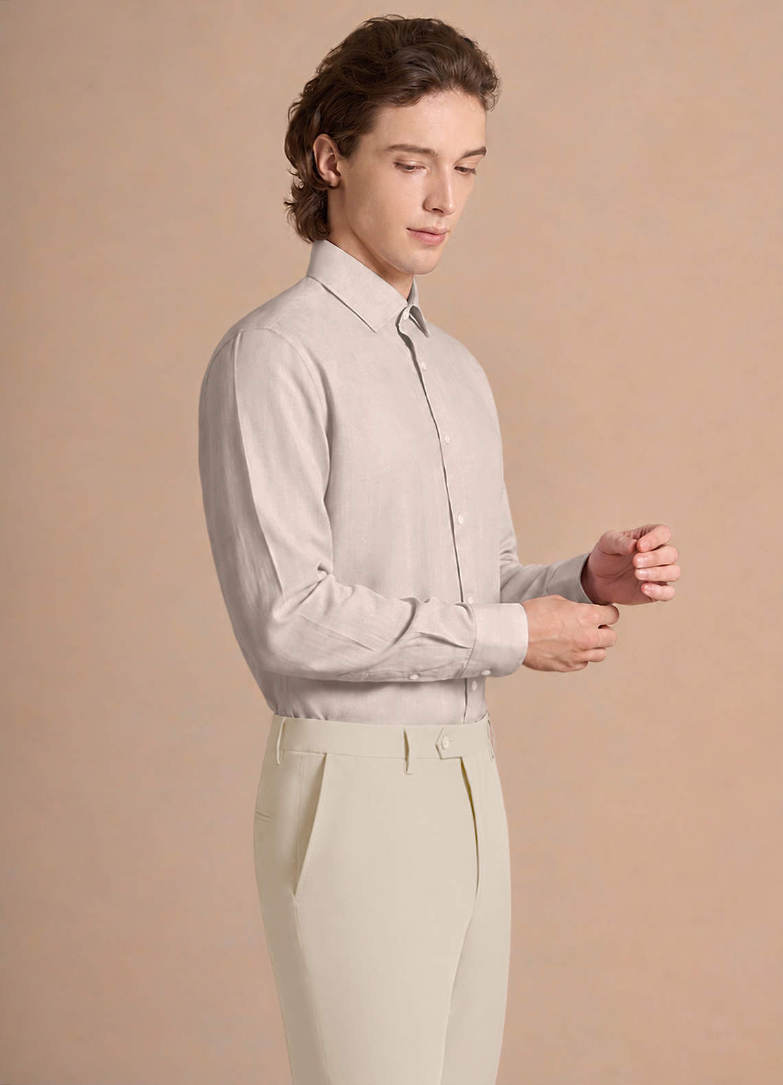 front Grant Cream Linen Blend Dress Shirt