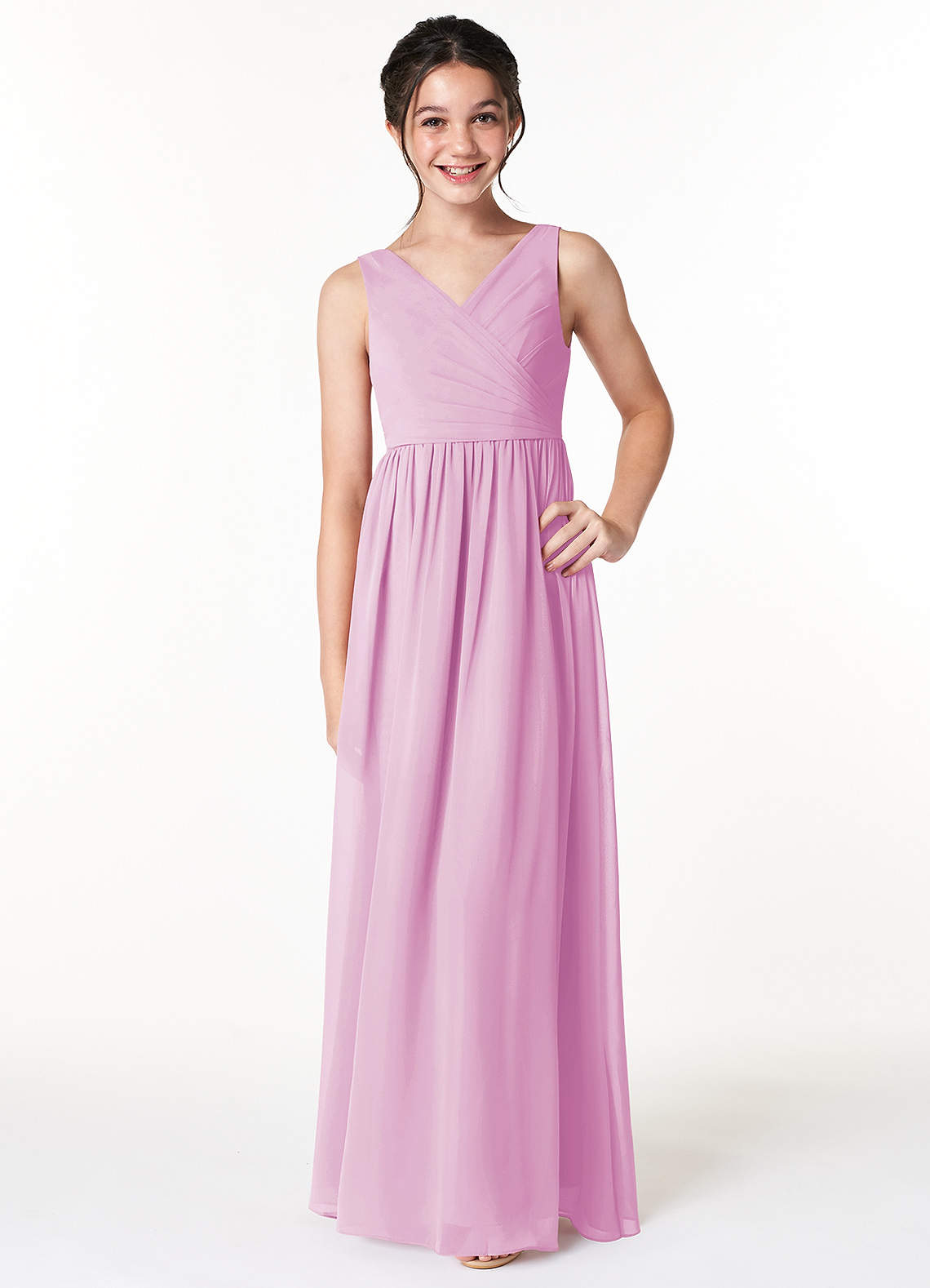 Azazie Sawyer Junior Candy Pink A-Line Pleated Chiffon Dress image1